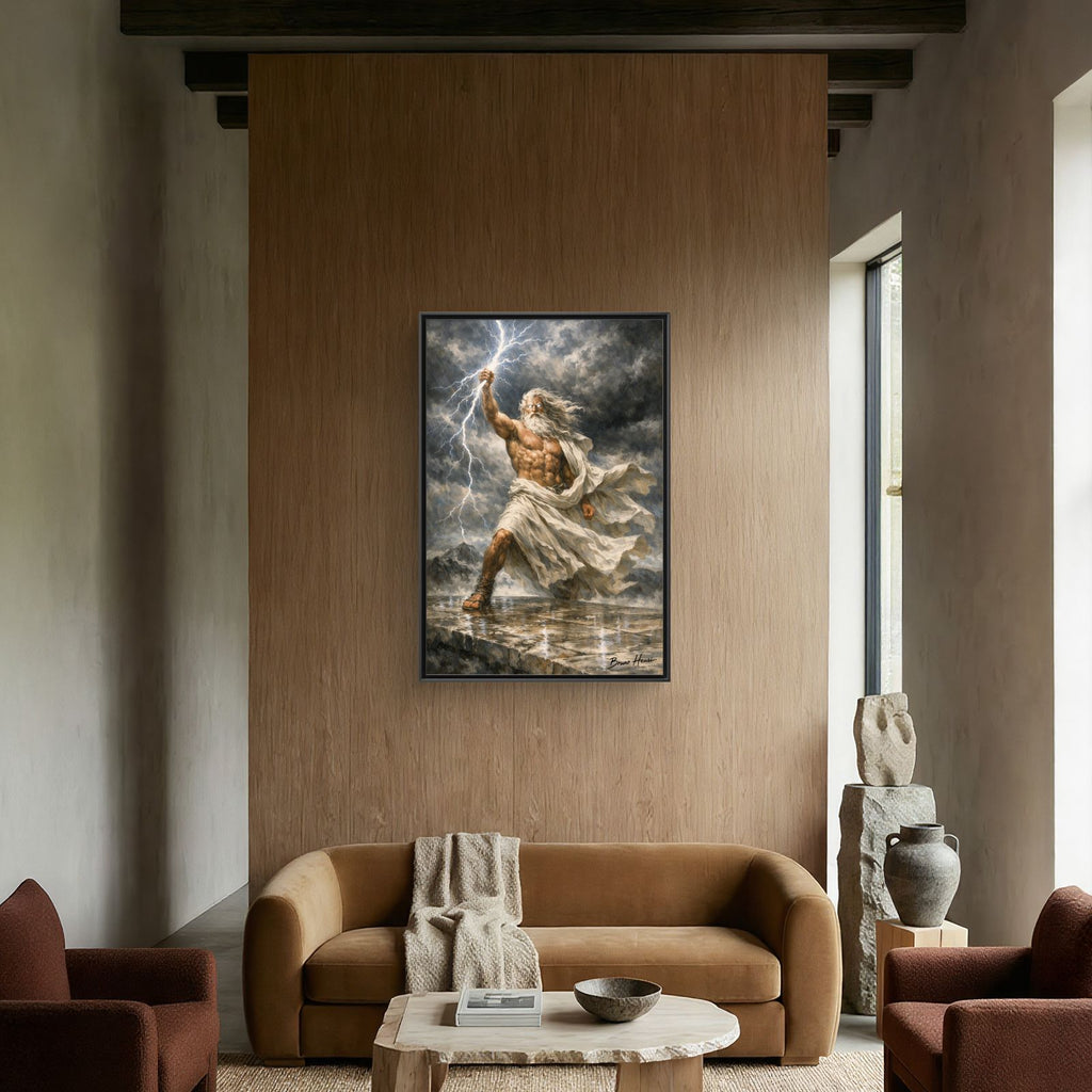 Framed Matte Canvas - Zeus Lightning God Wall Art