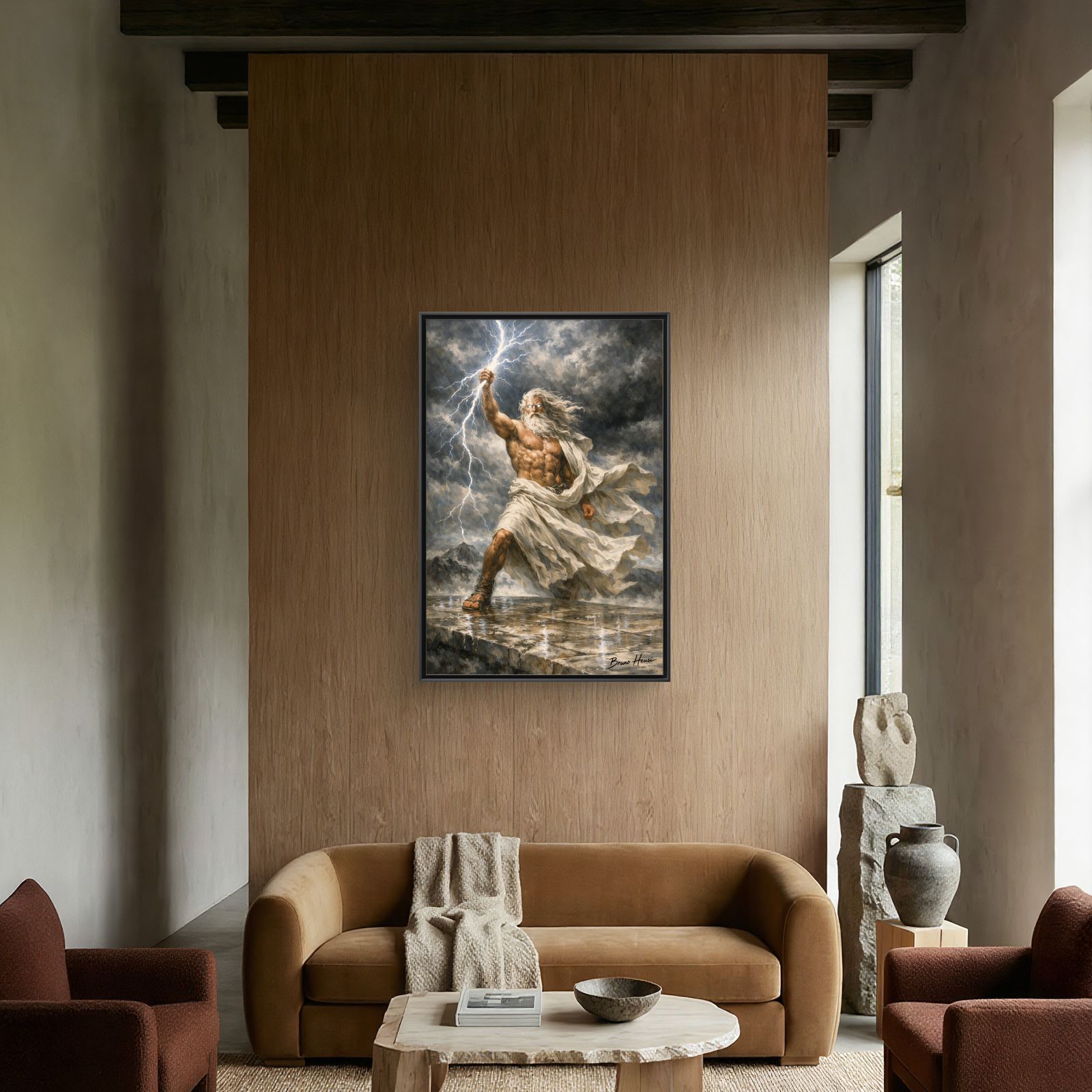Framed Matte Canvas - Zeus Lightning God Wall Art