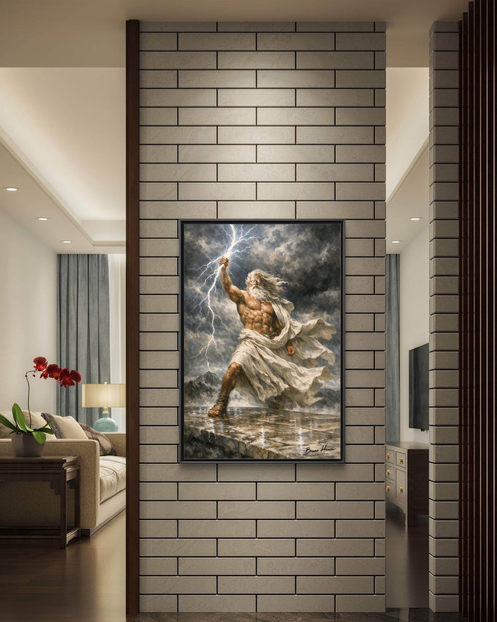 Framed Matte Canvas - Zeus Lightning God Wall Art