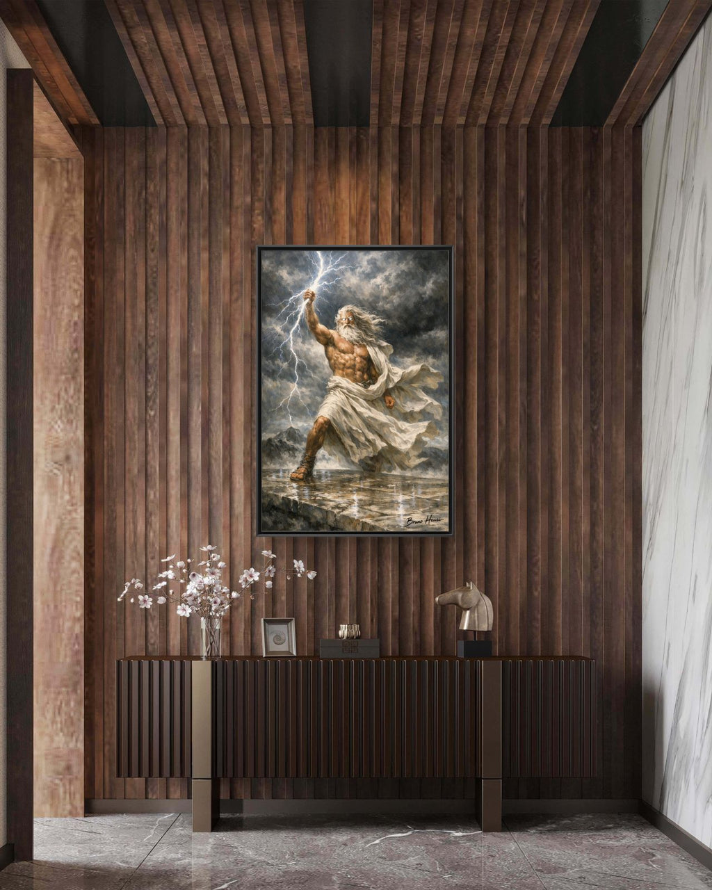 Framed Matte Canvas - Zeus Lightning God Wall Art