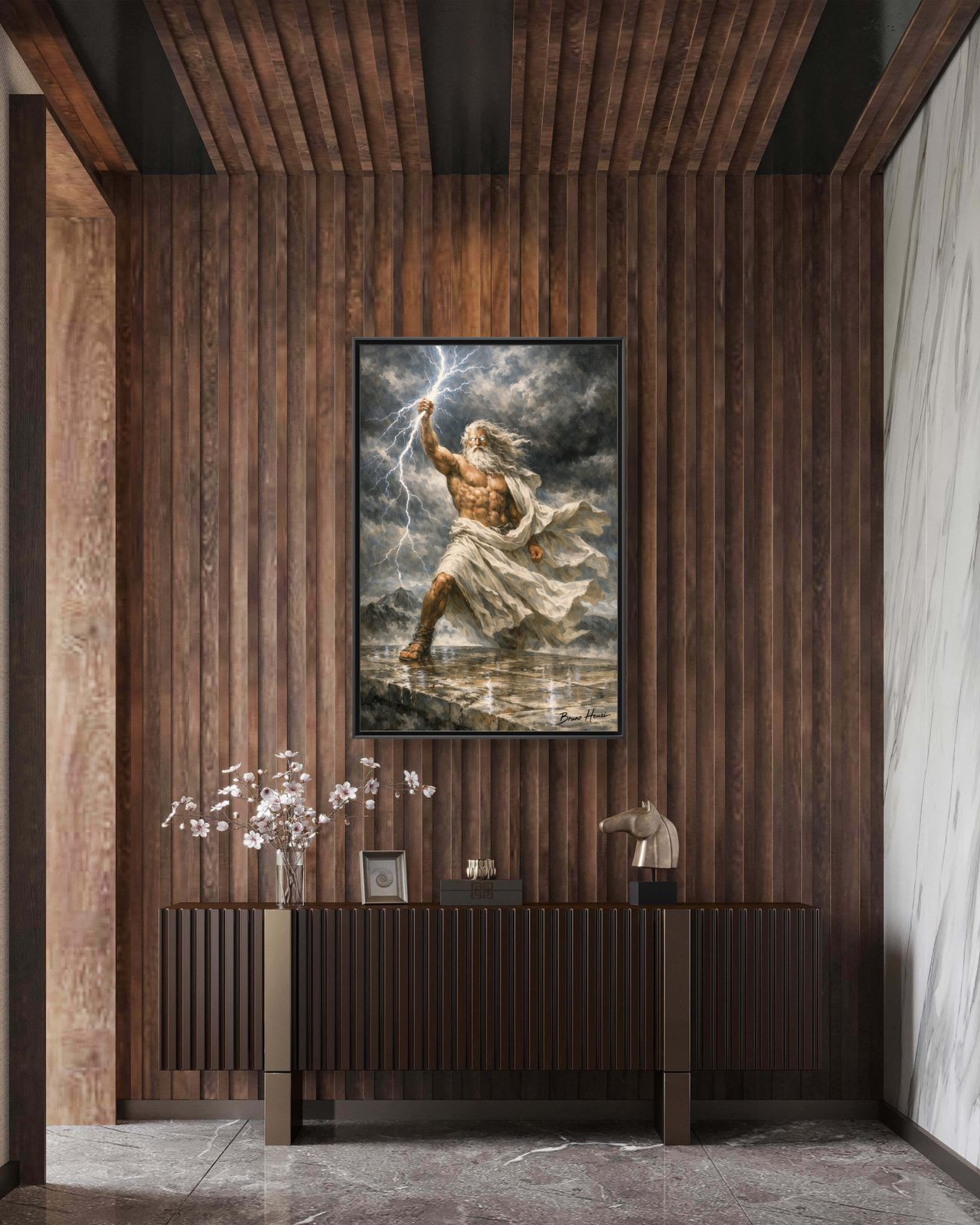 Framed Matte Canvas - Zeus Lightning God Wall Art