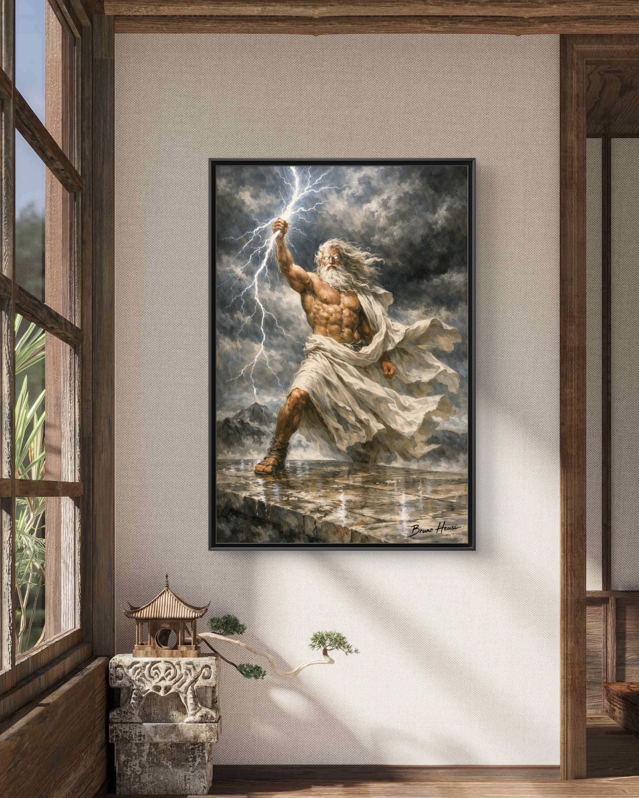 Framed Matte Canvas - Zeus Lightning God Wall Art