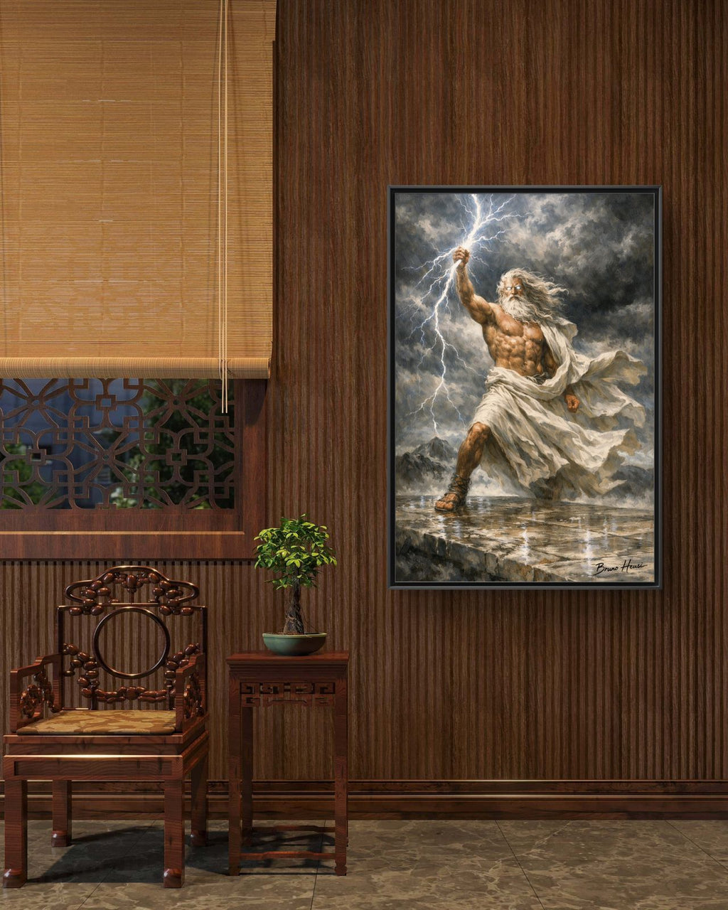 Framed Matte Canvas - Zeus Lightning God Wall Art