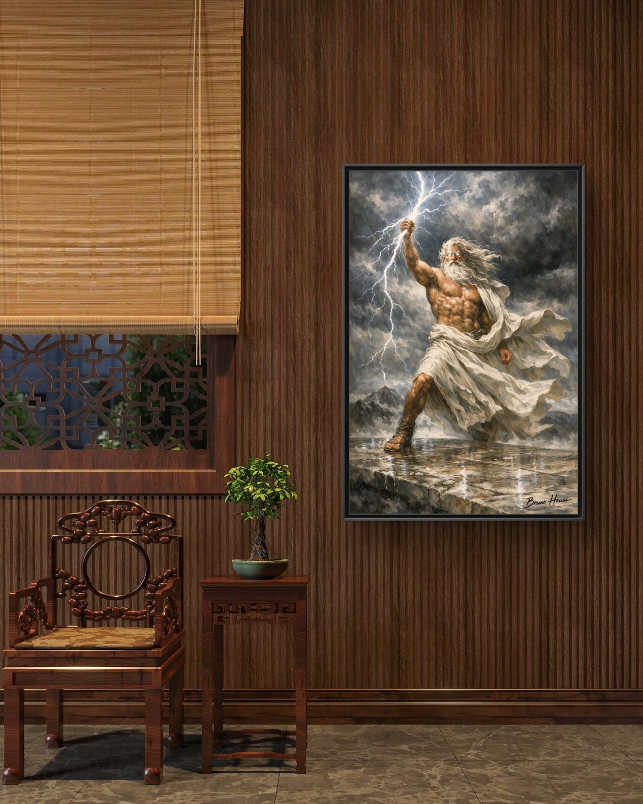 Framed Matte Canvas - Zeus Lightning God Wall Art
