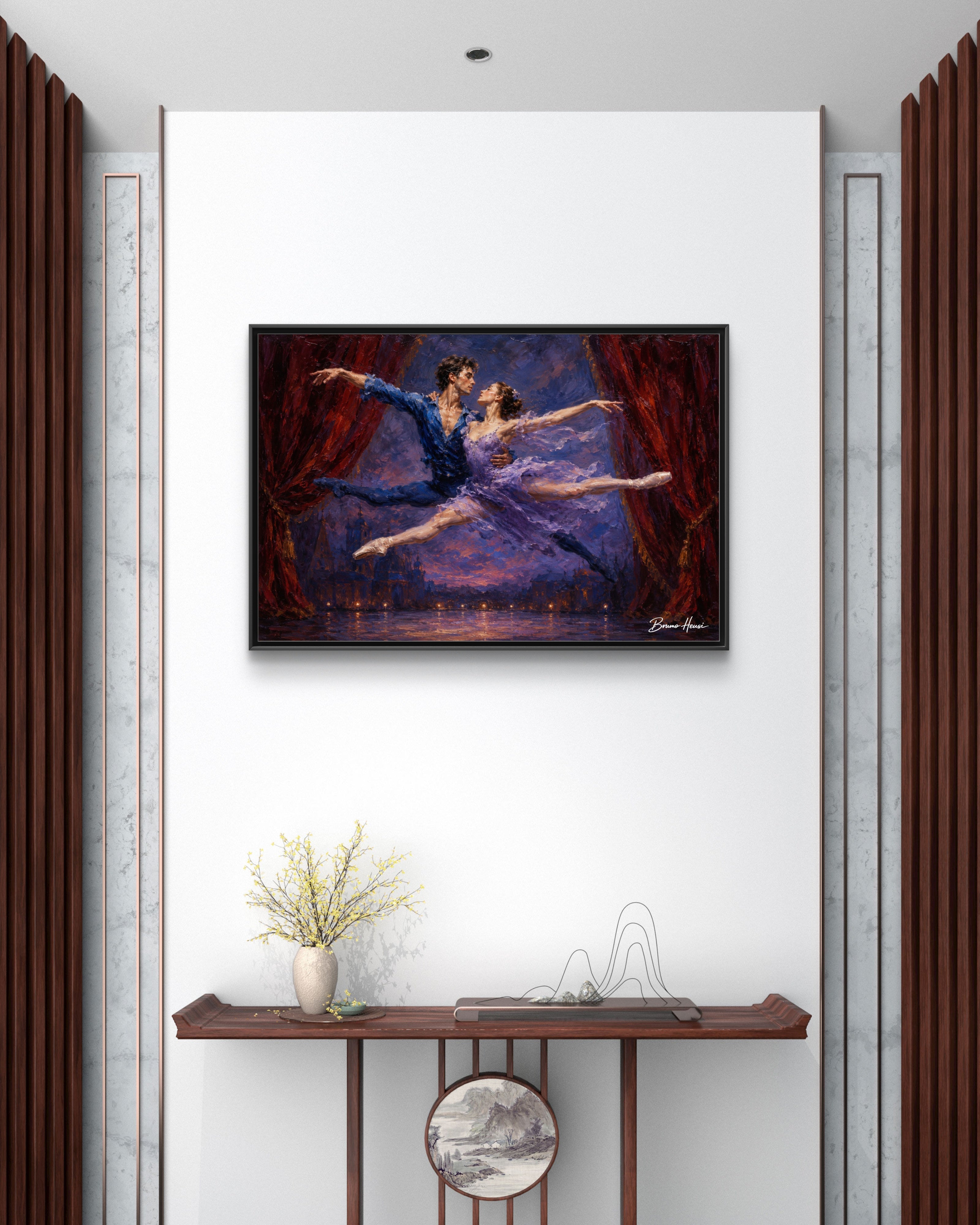 Framed Ballet Canvas Print — Romantic Dancing Couple Wall Art