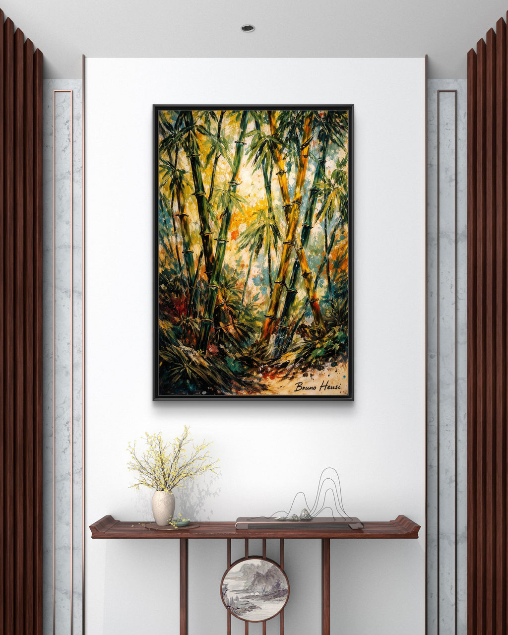 Framed Bamboo Forest Canvas Print – Matte Multi‑Color Wall Art