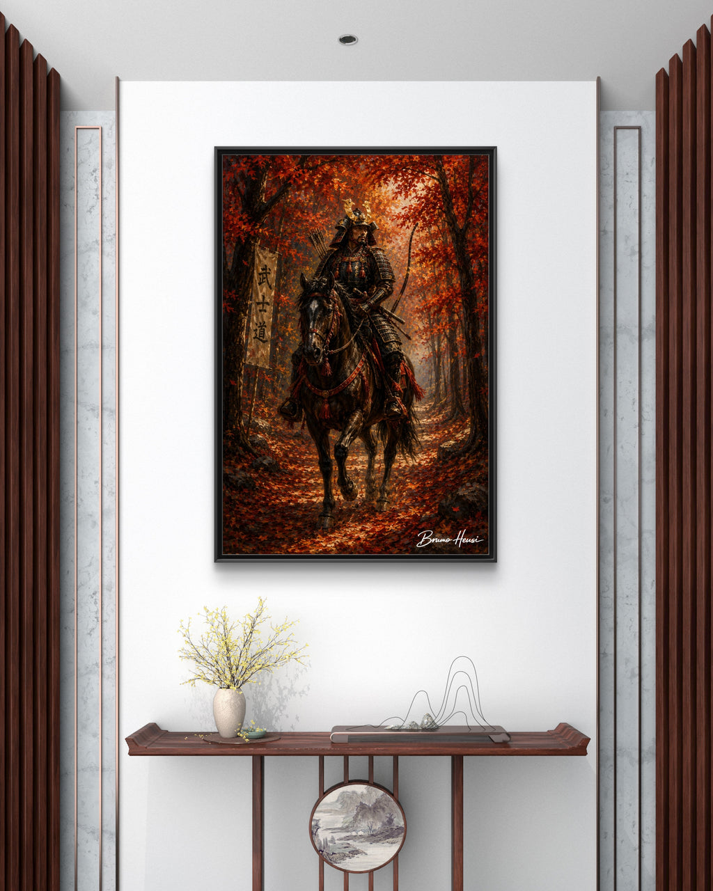 Samurai Warrior Canvas Print — Framed Matte Autumn Wall Art