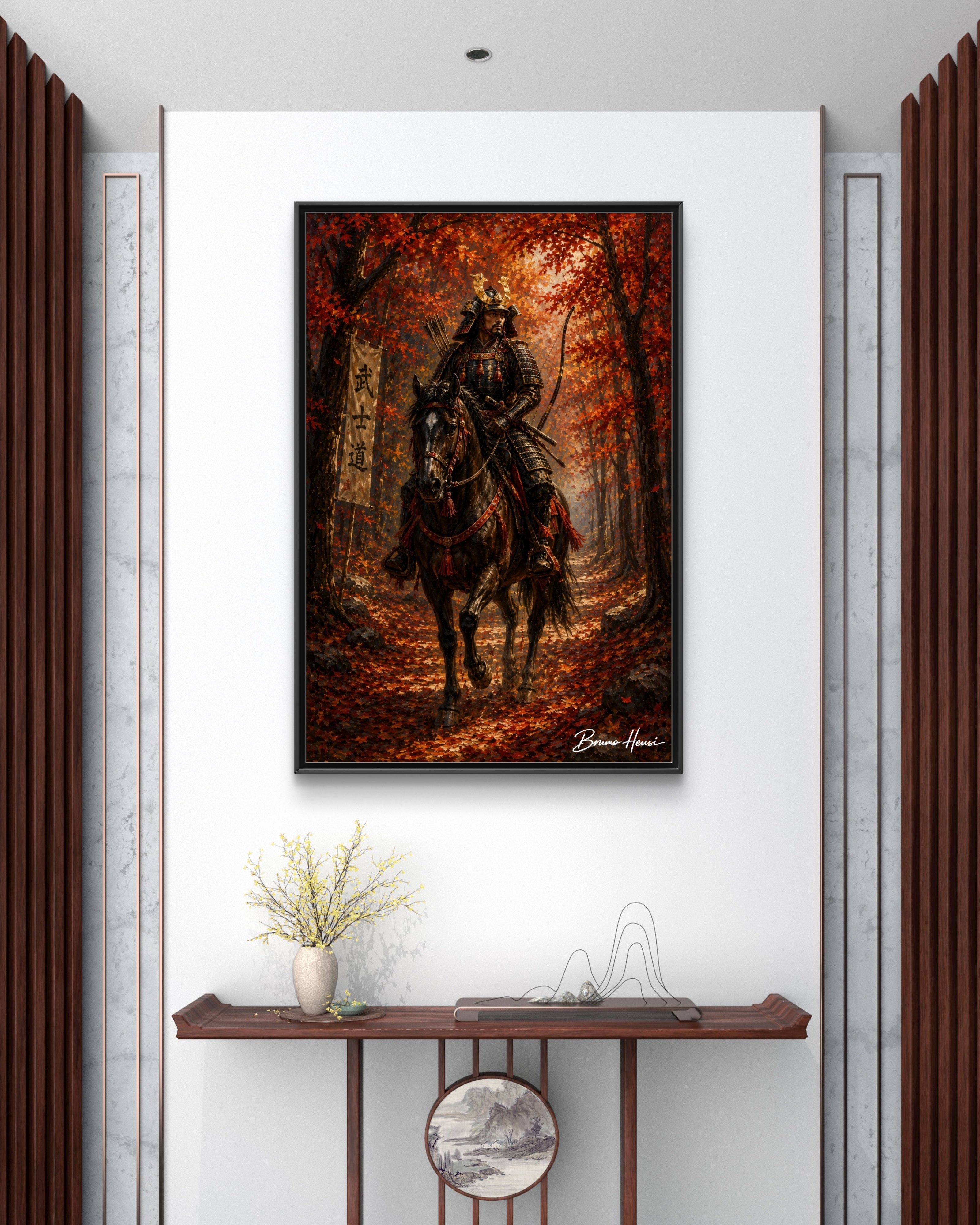 Samurai Warrior Canvas Print — Framed Matte Autumn Wall Art