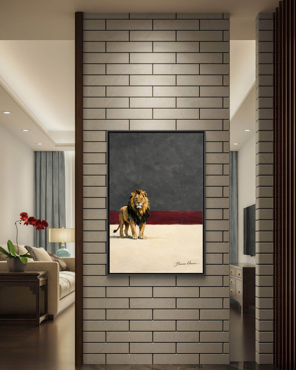 Framed Lion Matte Canvas Wall Art — Majestic Safari Animal Print