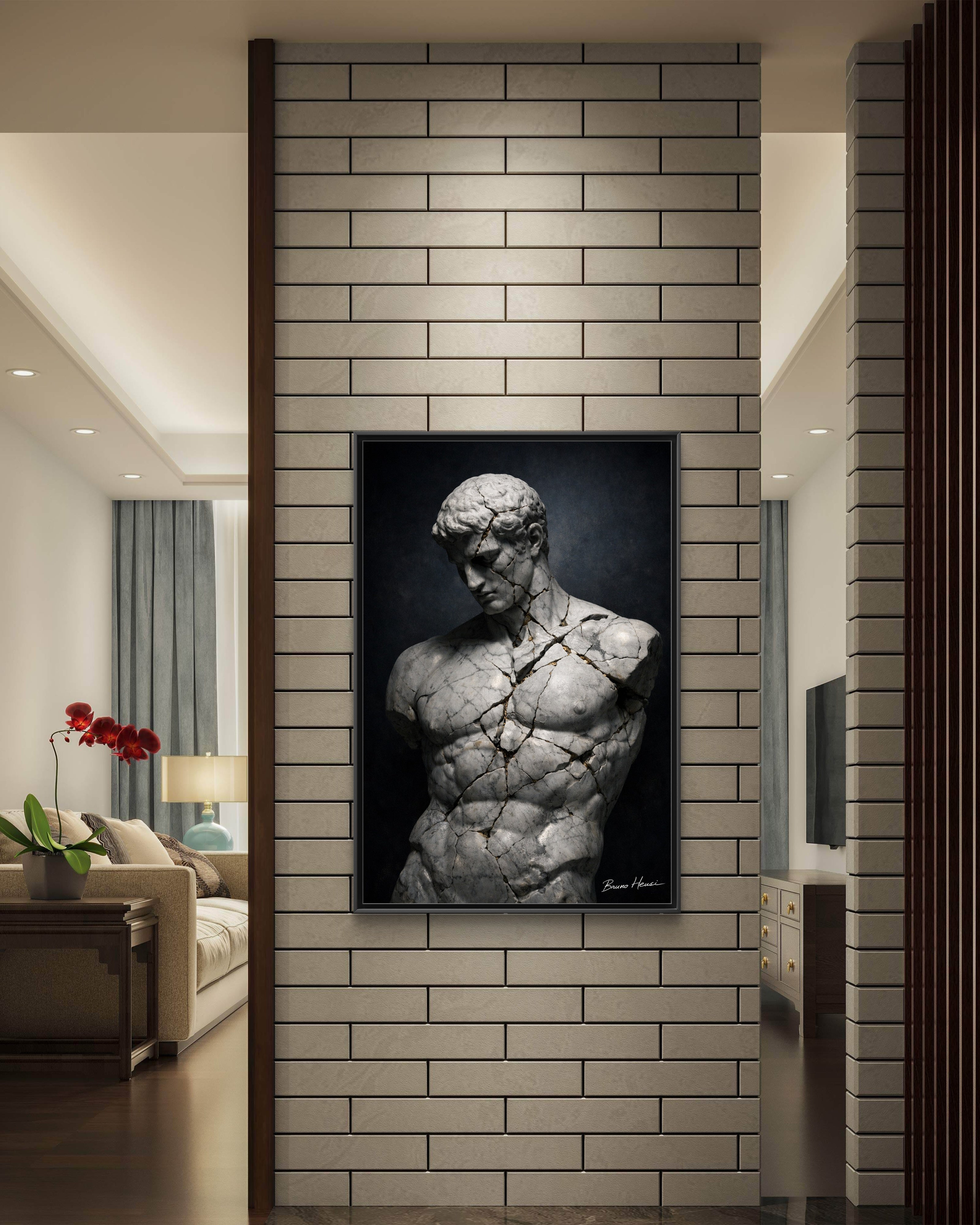 Cracked Marble Bust Framed Canvas Wall Art — Classical Sculpture Print