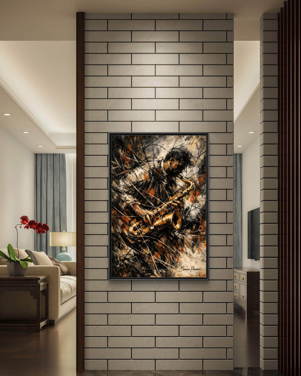 Saxophone Jazz Musician Framed Canvas Wall Art — Abstract Music Print