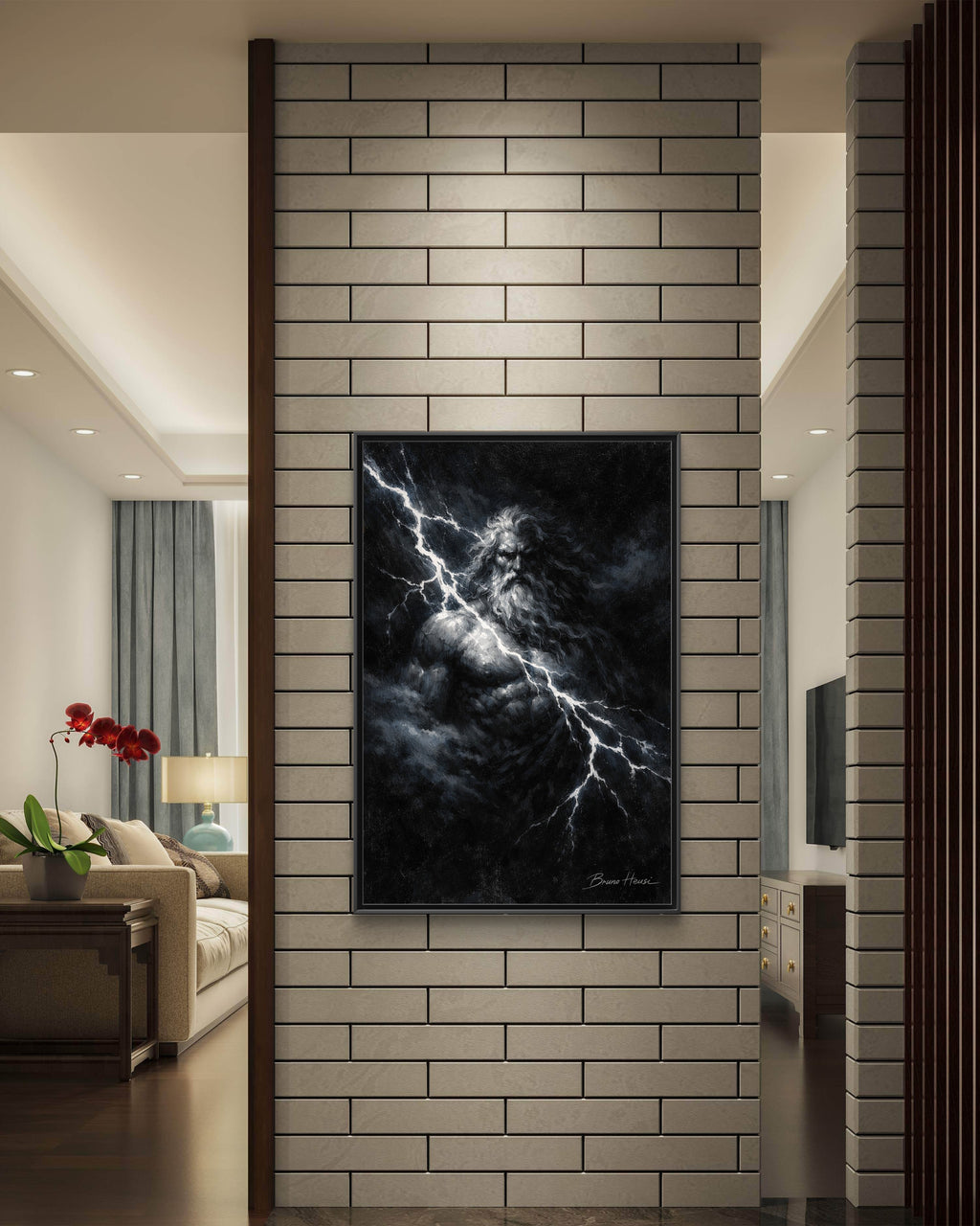 Zeus Lightning God Framed Canvas Wall Art — Stormy Mythology Print
