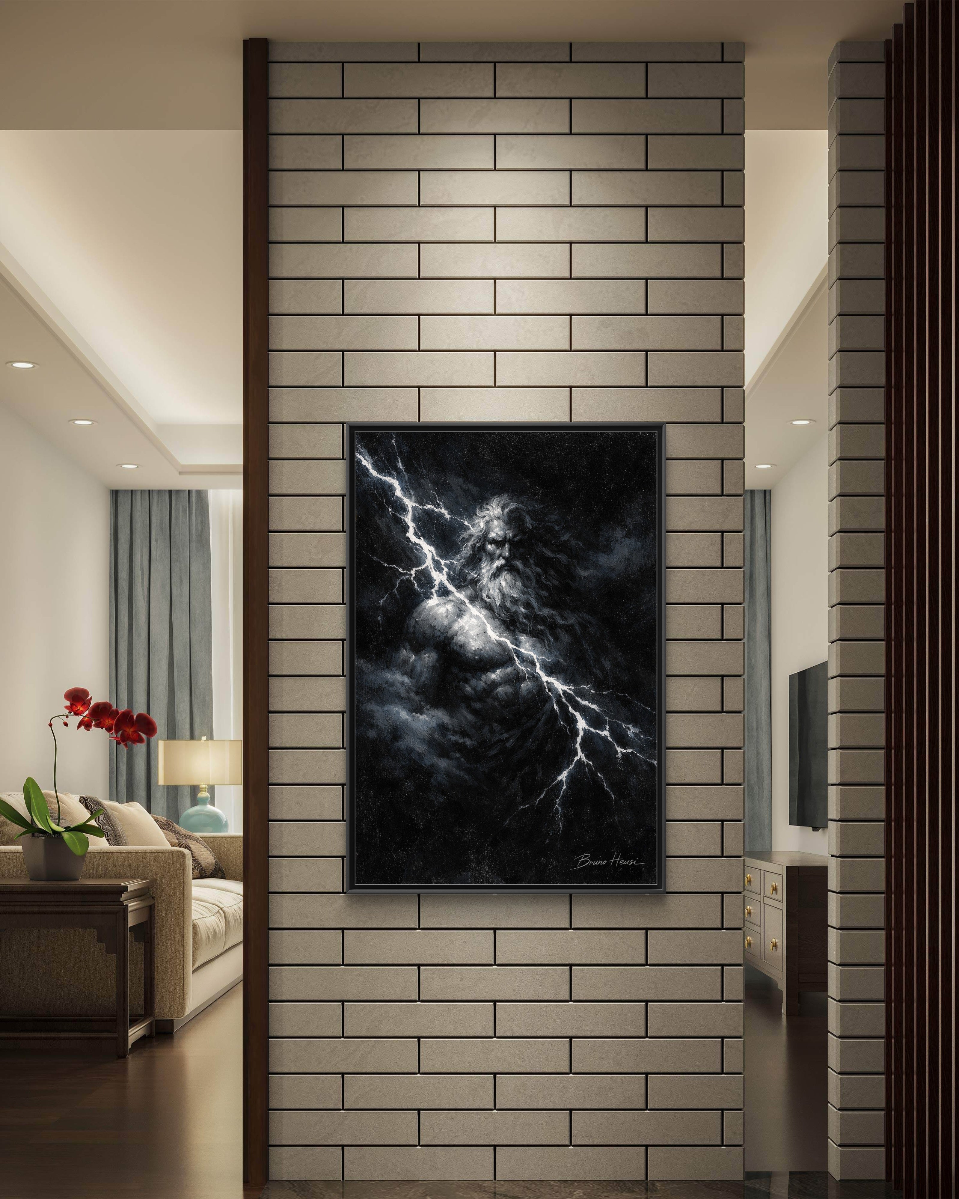Zeus Lightning God Framed Canvas Wall Art — Stormy Mythology Print