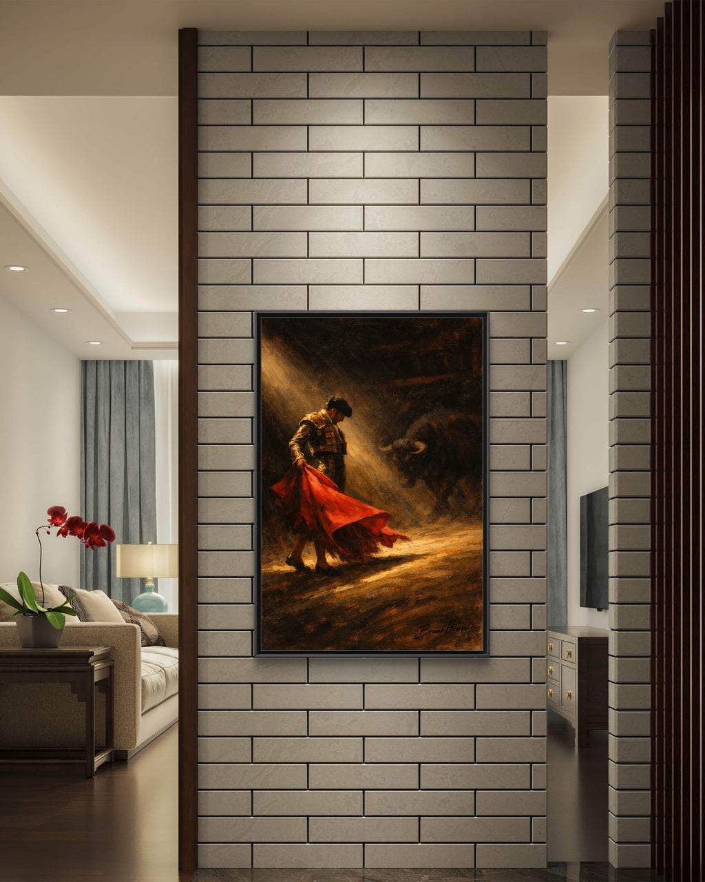 Matador Canvas Wall Art – Classic Spanish Bullfighting Scene Framed Print