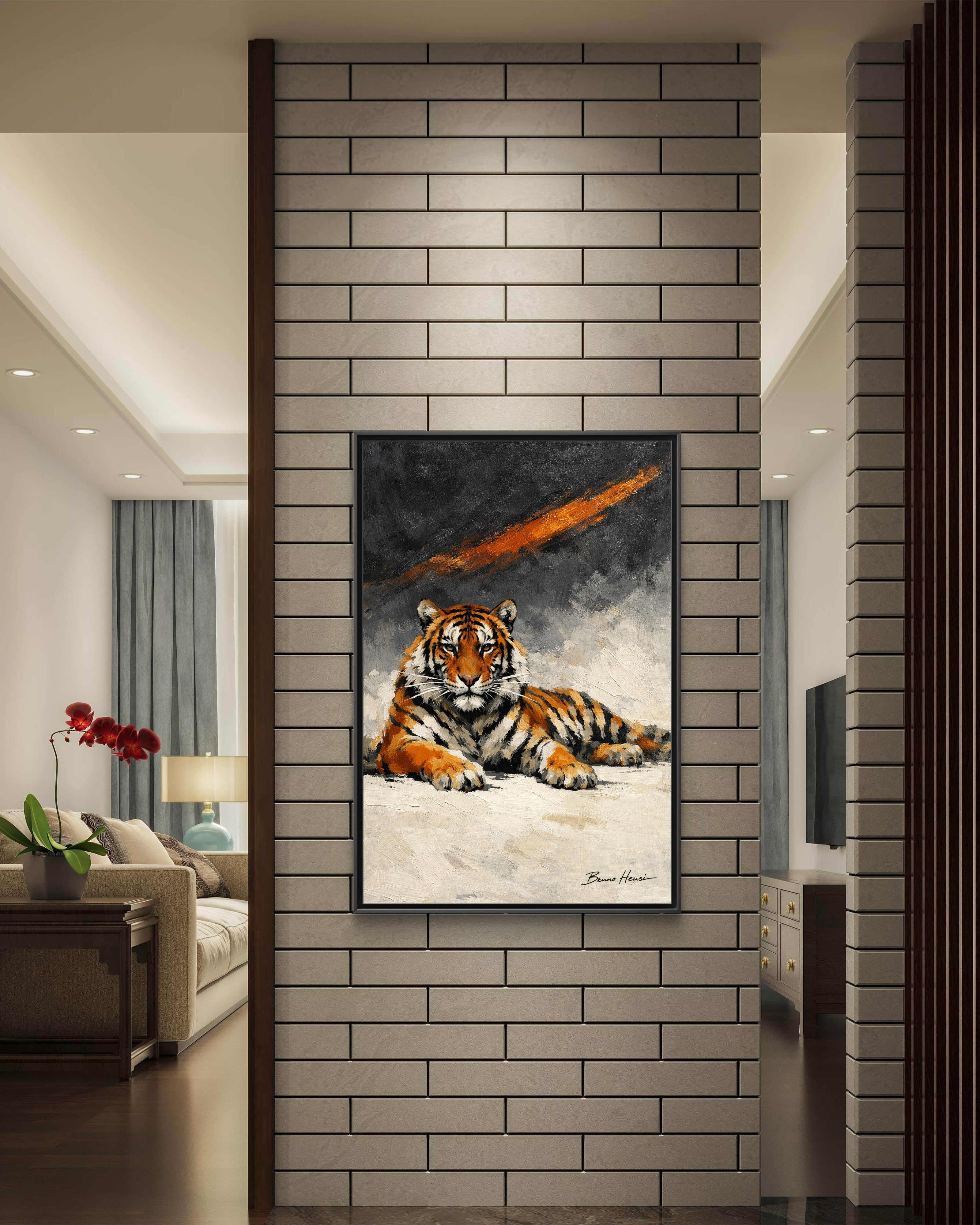 Framed Tiger Canvas Wall Art — Majestic Orange & Gray Matte Print