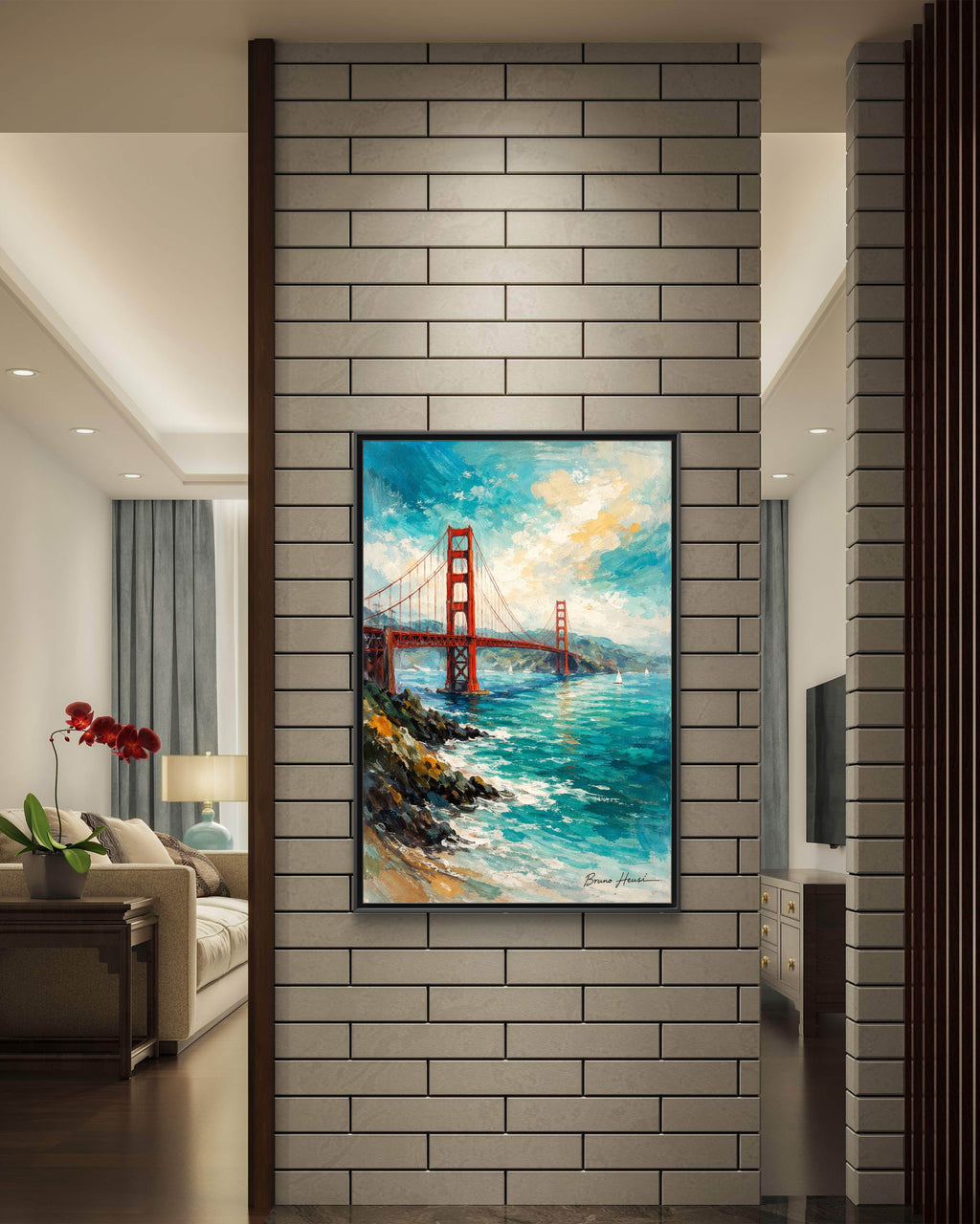 Golden Gate Bridge Seascape Matte Canvas Framed Wall Art