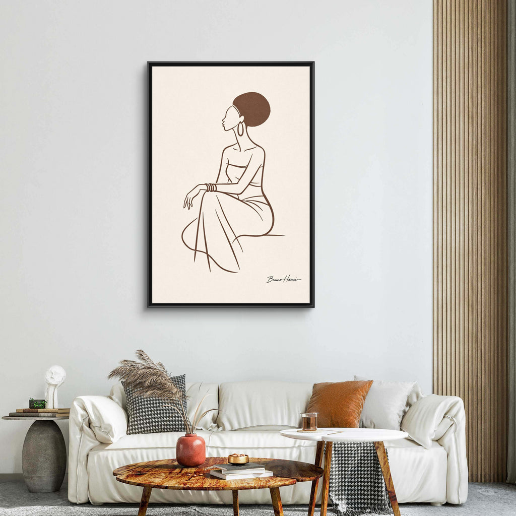 Elegant Minimalist Line Art Woman — Framed Matte Canvas Wall Art