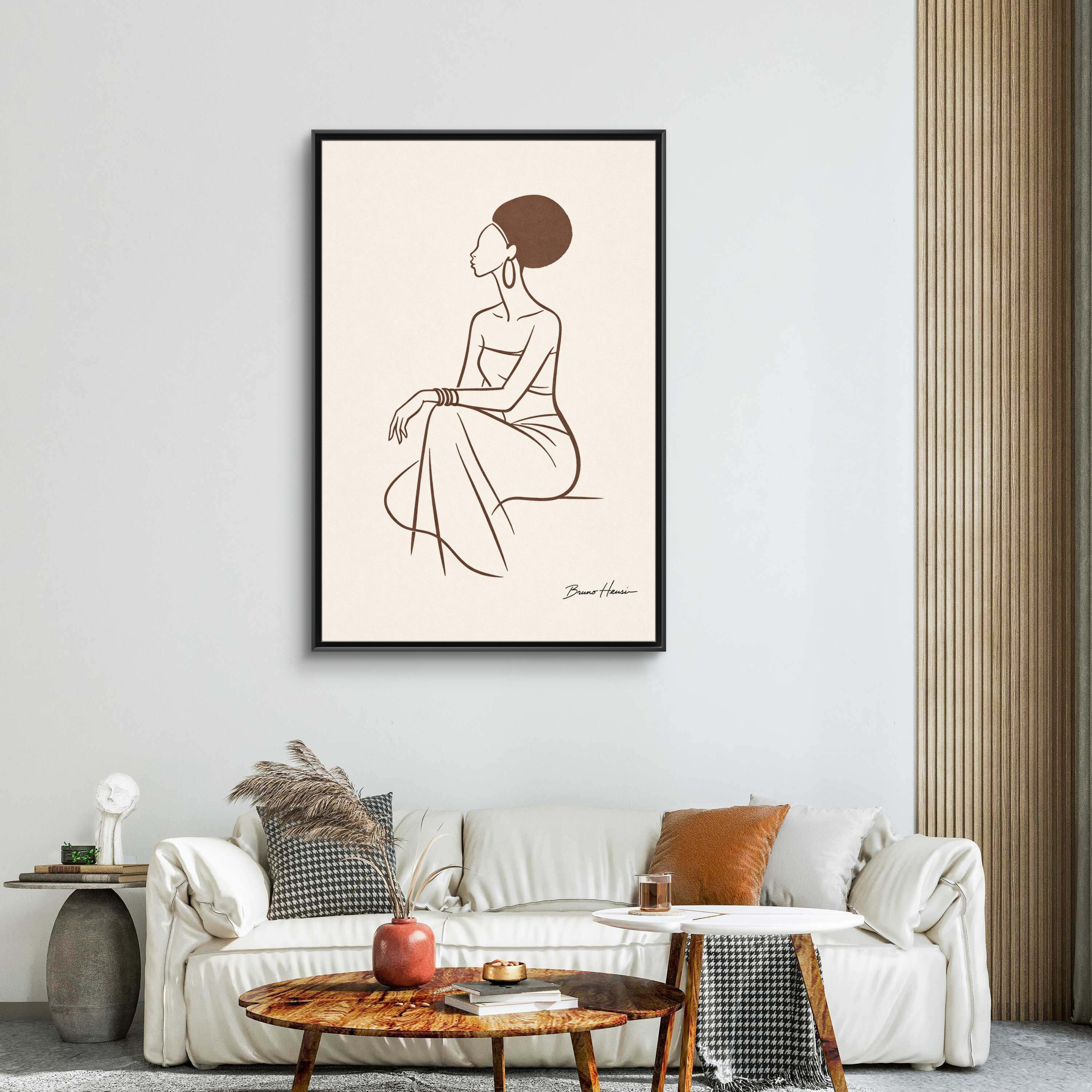 Elegant Minimalist Line Art Woman — Framed Matte Canvas Wall Art