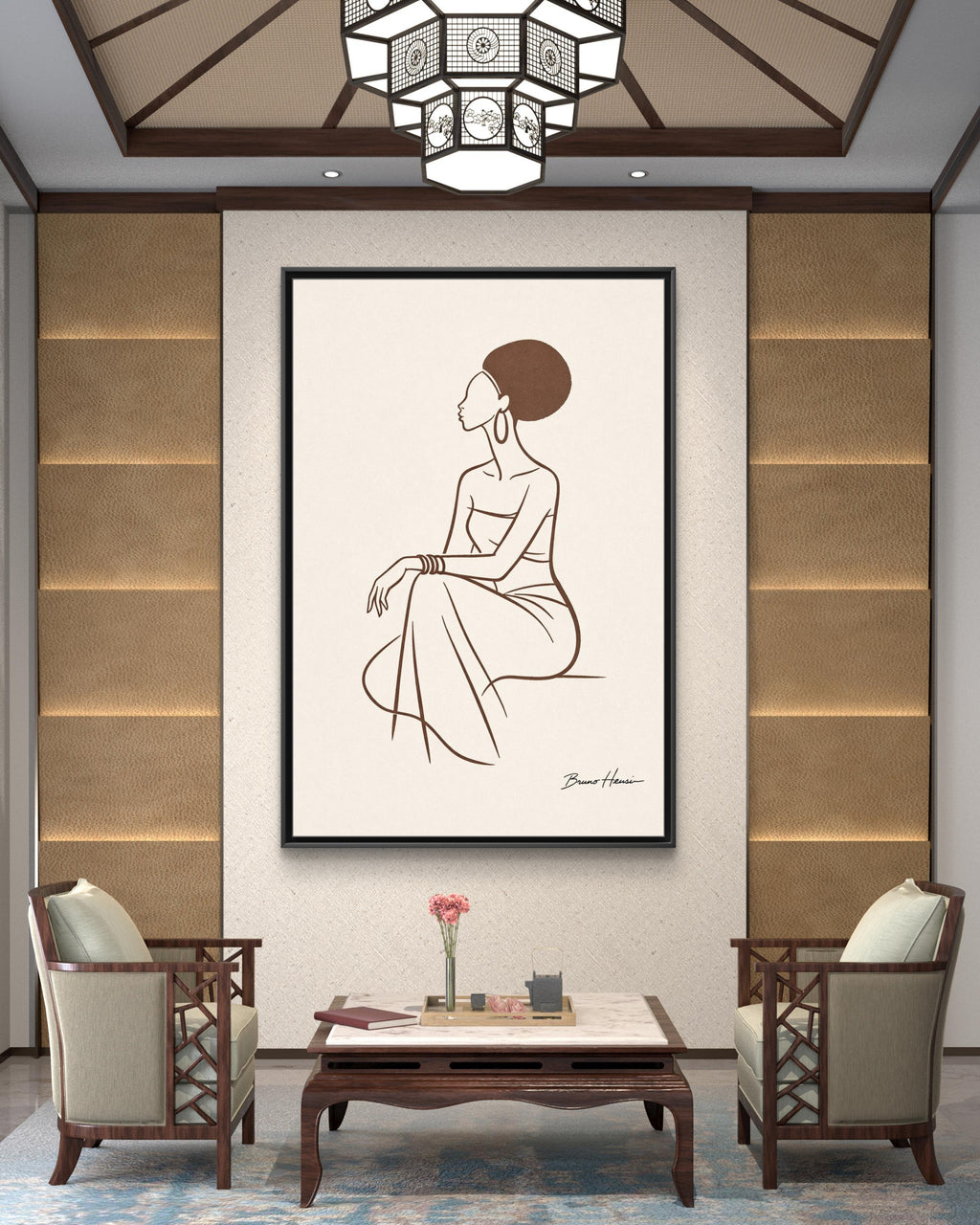 Elegant Minimalist Line Art Woman — Framed Matte Canvas Wall Art