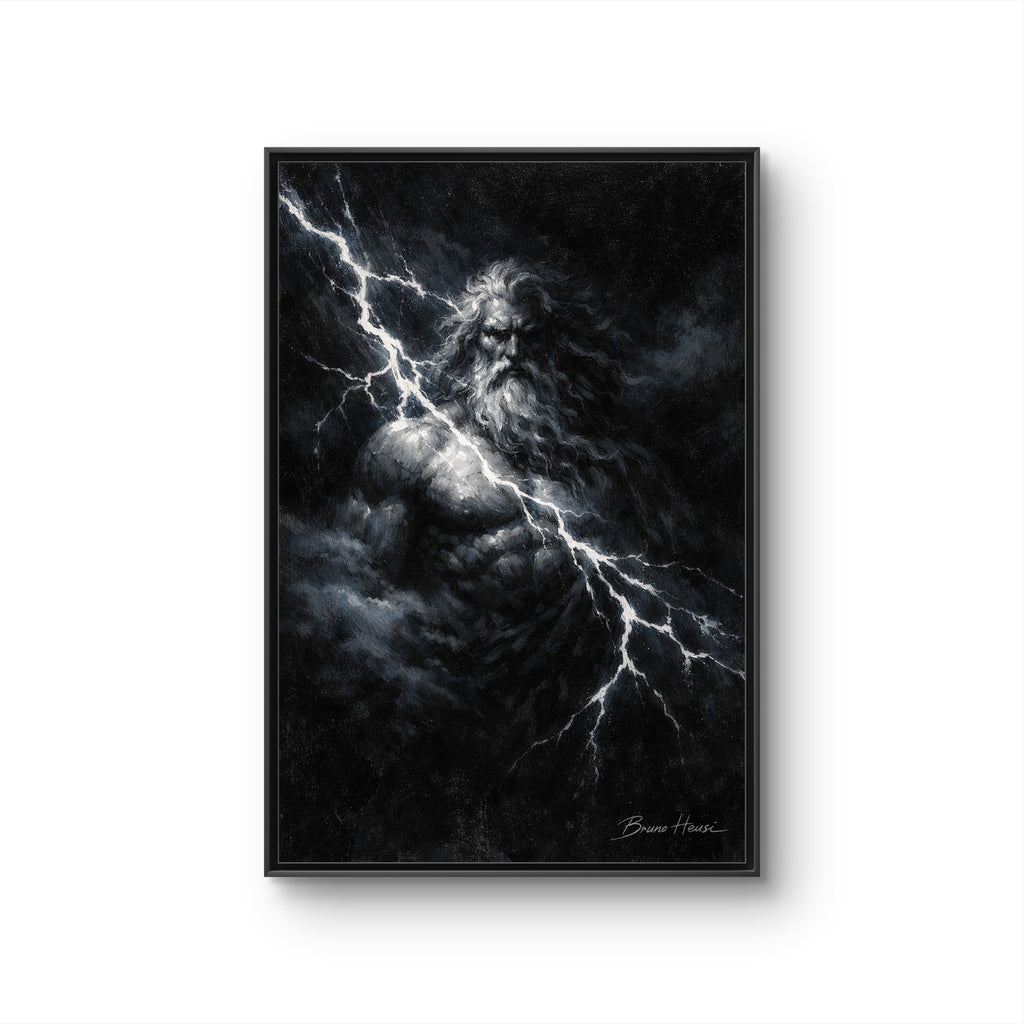 Zeus Lightning God Framed Canvas Wall Art — Stormy Mythology Print