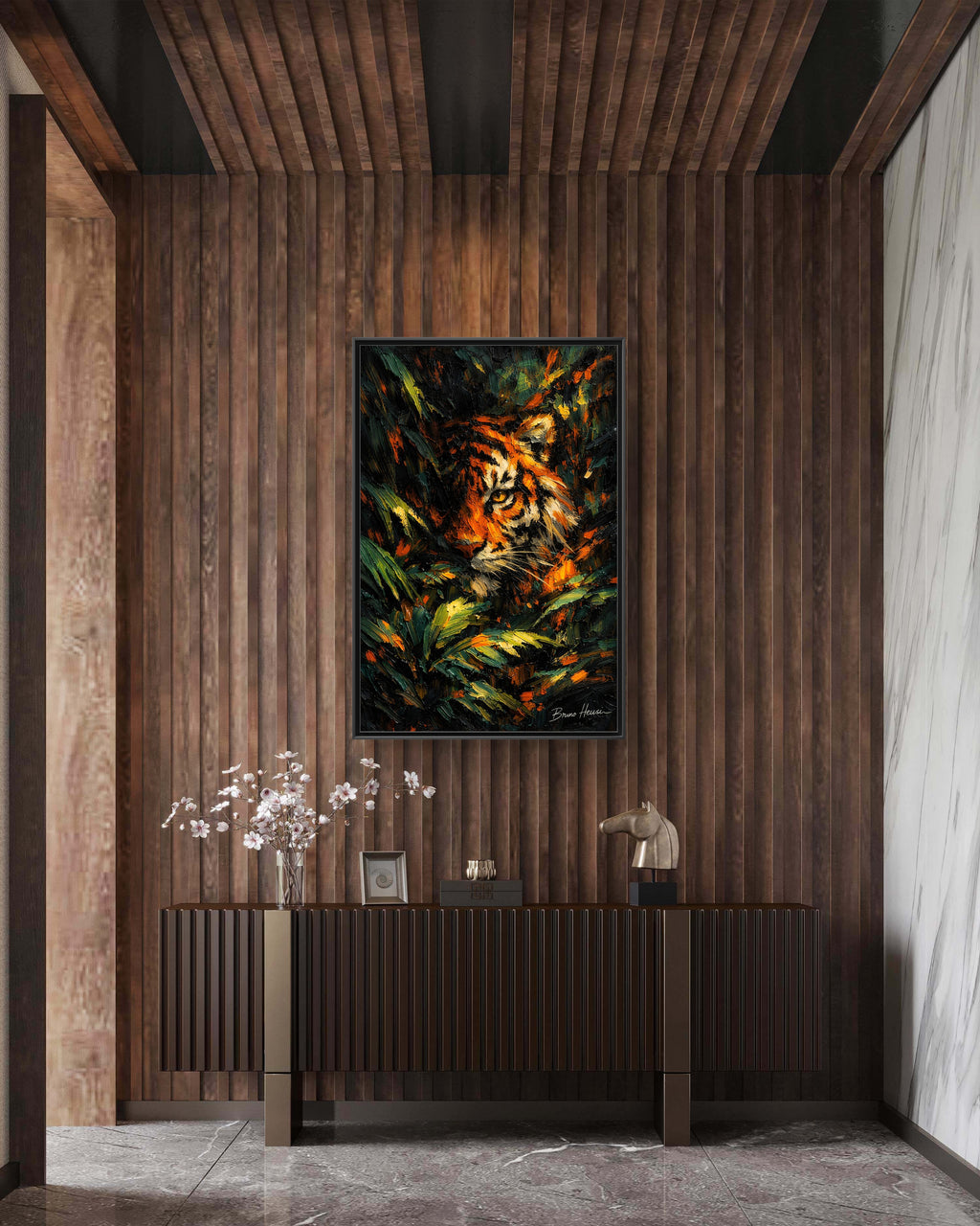 Framed Matte Canvas - Vibrant Tiger Jungle Print