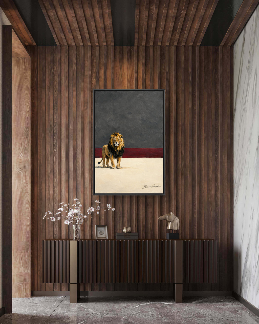 Framed Lion Matte Canvas Wall Art — Majestic Safari Animal Print