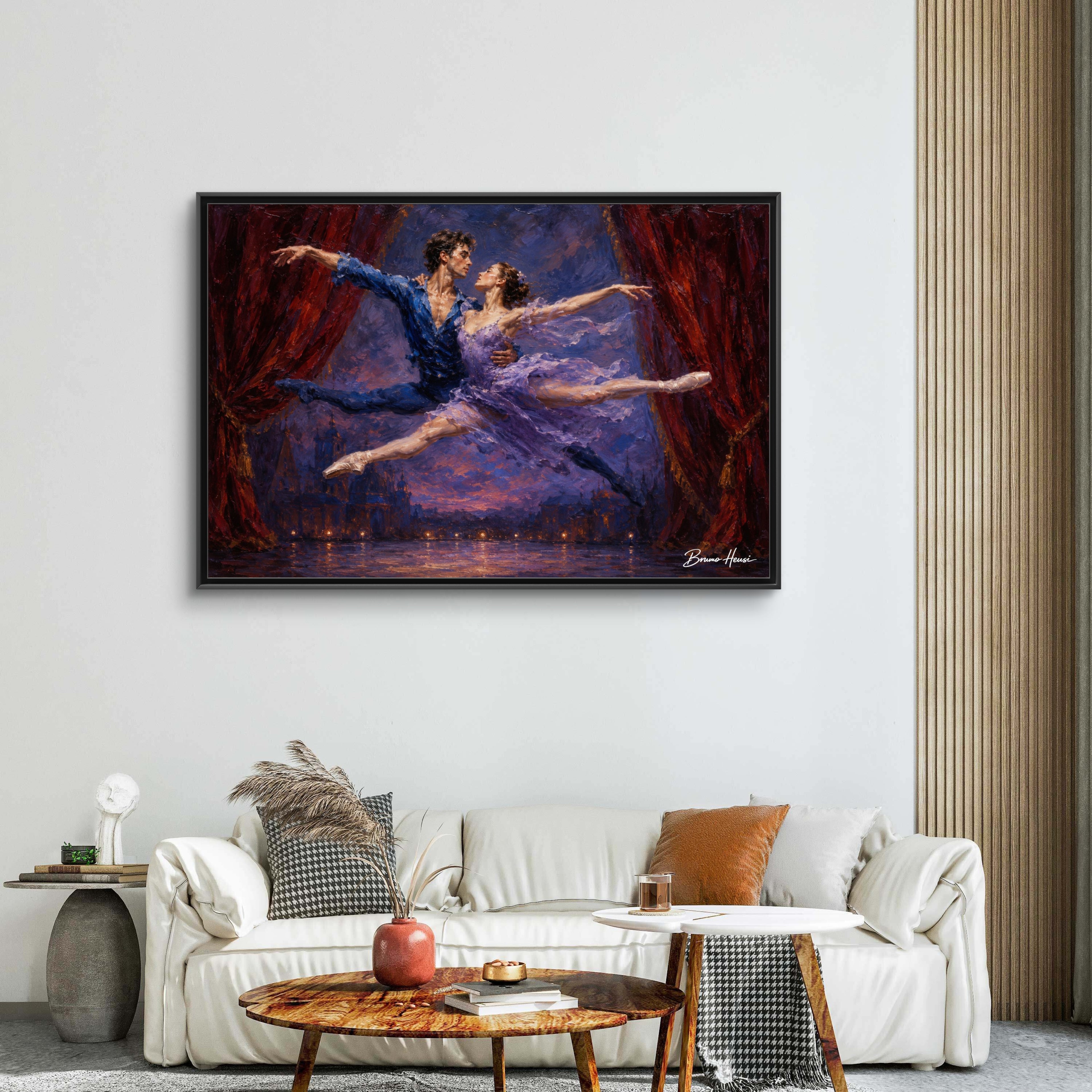 Framed Ballet Canvas Print — Romantic Dancing Couple Wall Art