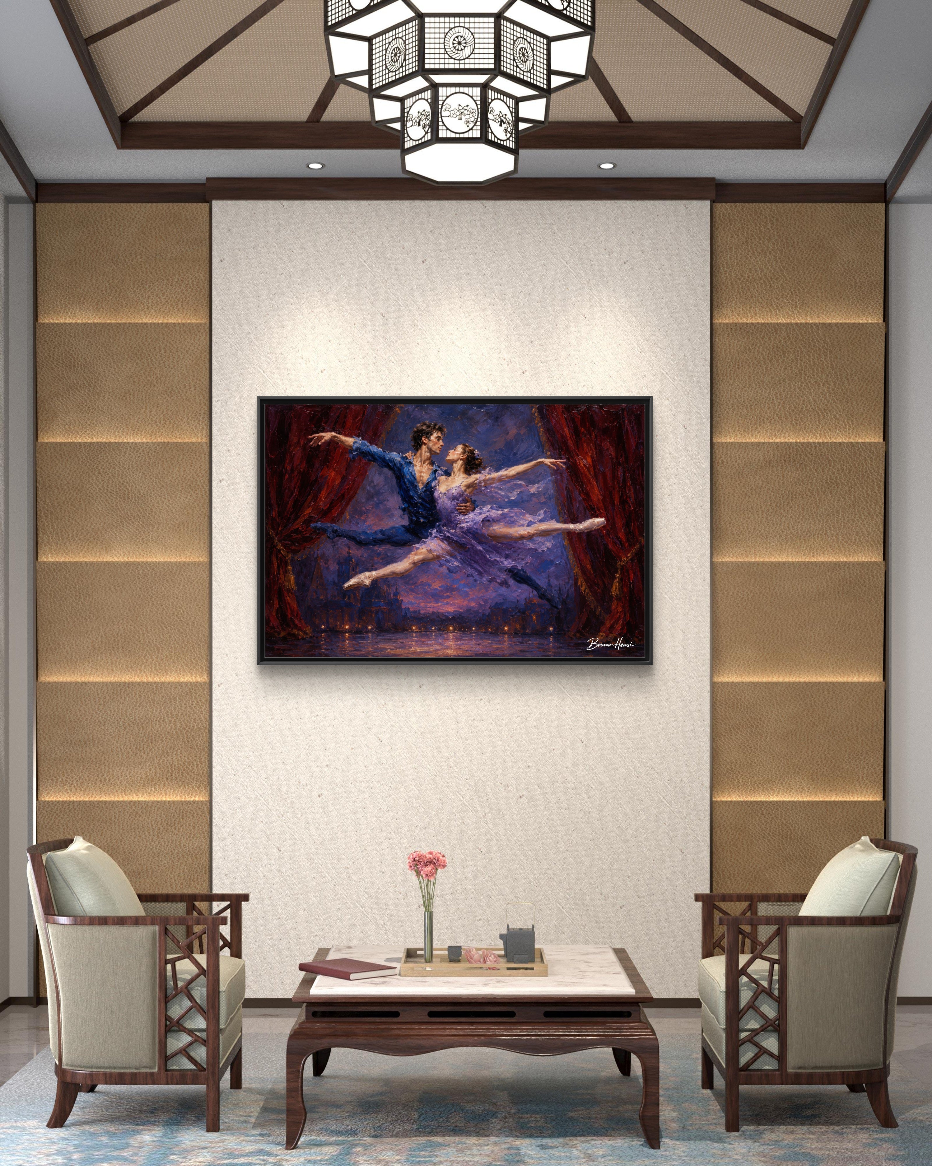 Framed Ballet Canvas Print — Romantic Dancing Couple Wall Art