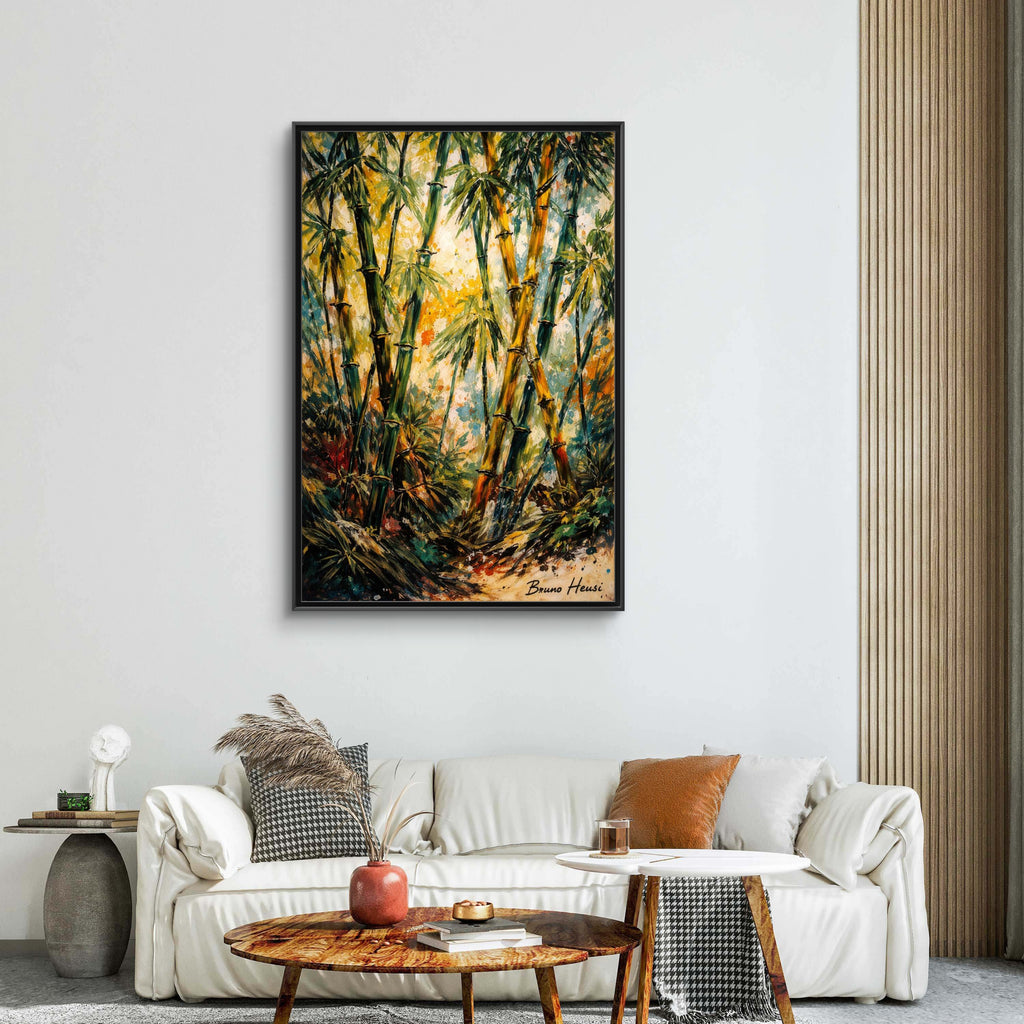 Framed Bamboo Forest Canvas Print – Matte Multi‑Color Wall Art