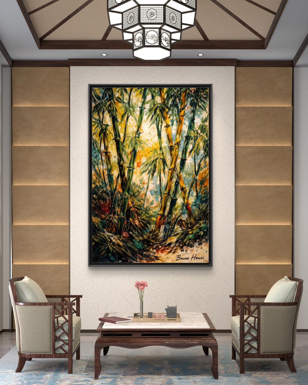 Framed Bamboo Forest Canvas Print – Matte Multi‑Color Wall Art