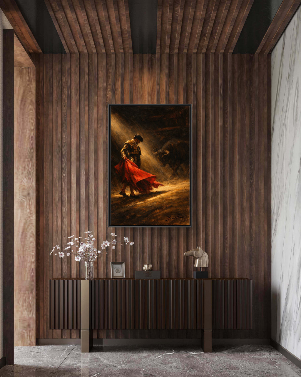 Matador Canvas Wall Art – Classic Spanish Bullfighting Scene Framed Print