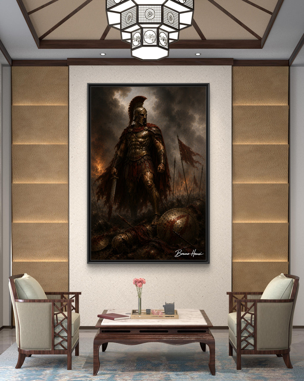 Framed Spartan Warrior Matte Canvas Print – Dramatic Ancient Battle Wall Art