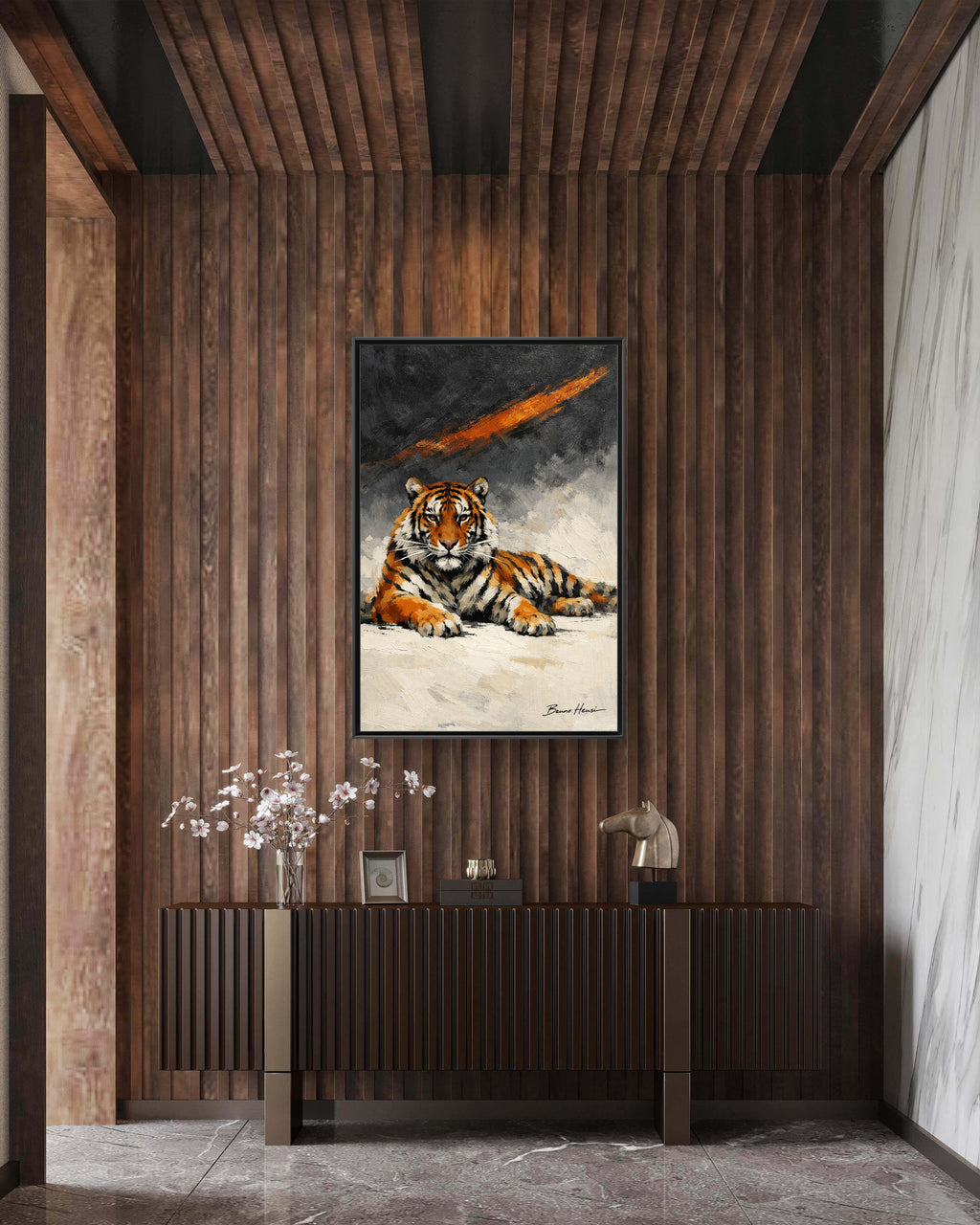 Framed Tiger Canvas Wall Art — Majestic Orange & Gray Matte Print