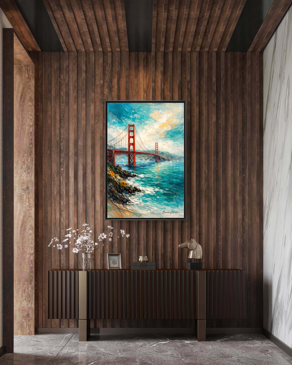 Golden Gate Bridge Seascape Matte Canvas Framed Wall Art