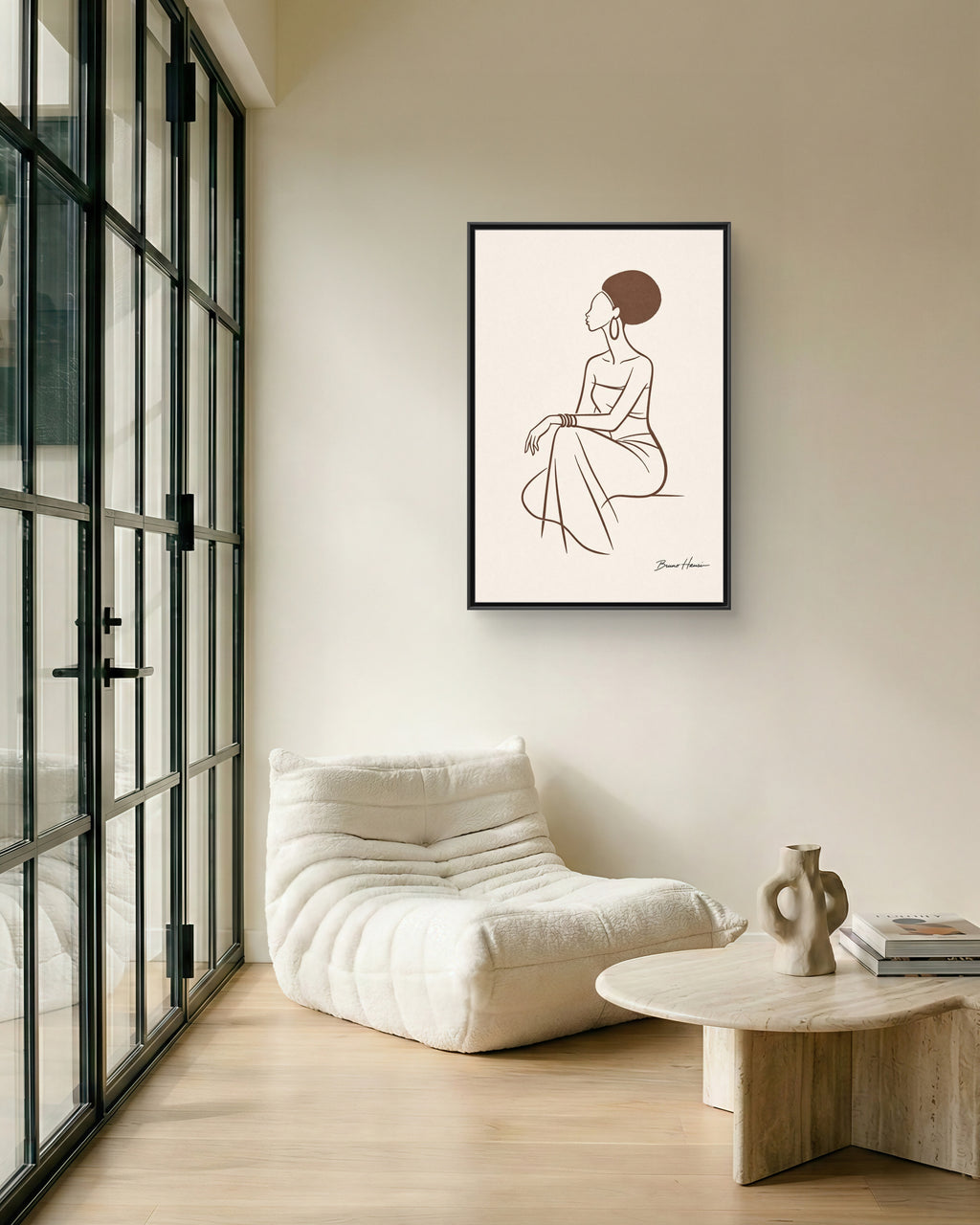 Elegant Minimalist Line Art Woman — Framed Matte Canvas Wall Art