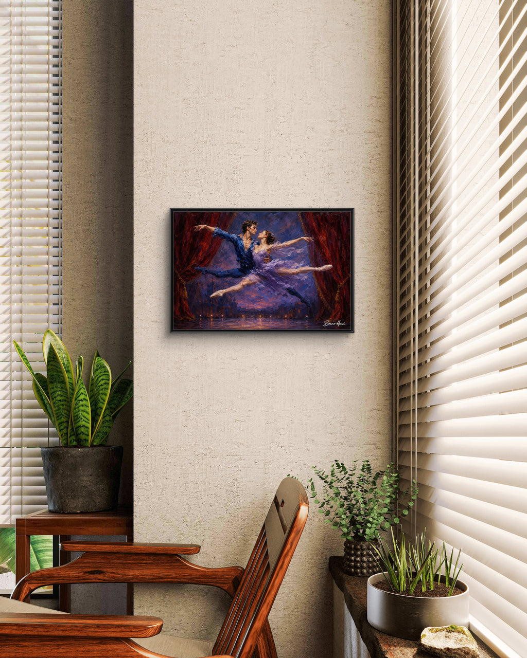 Framed Ballet Canvas Print — Romantic Dancing Couple Wall Art