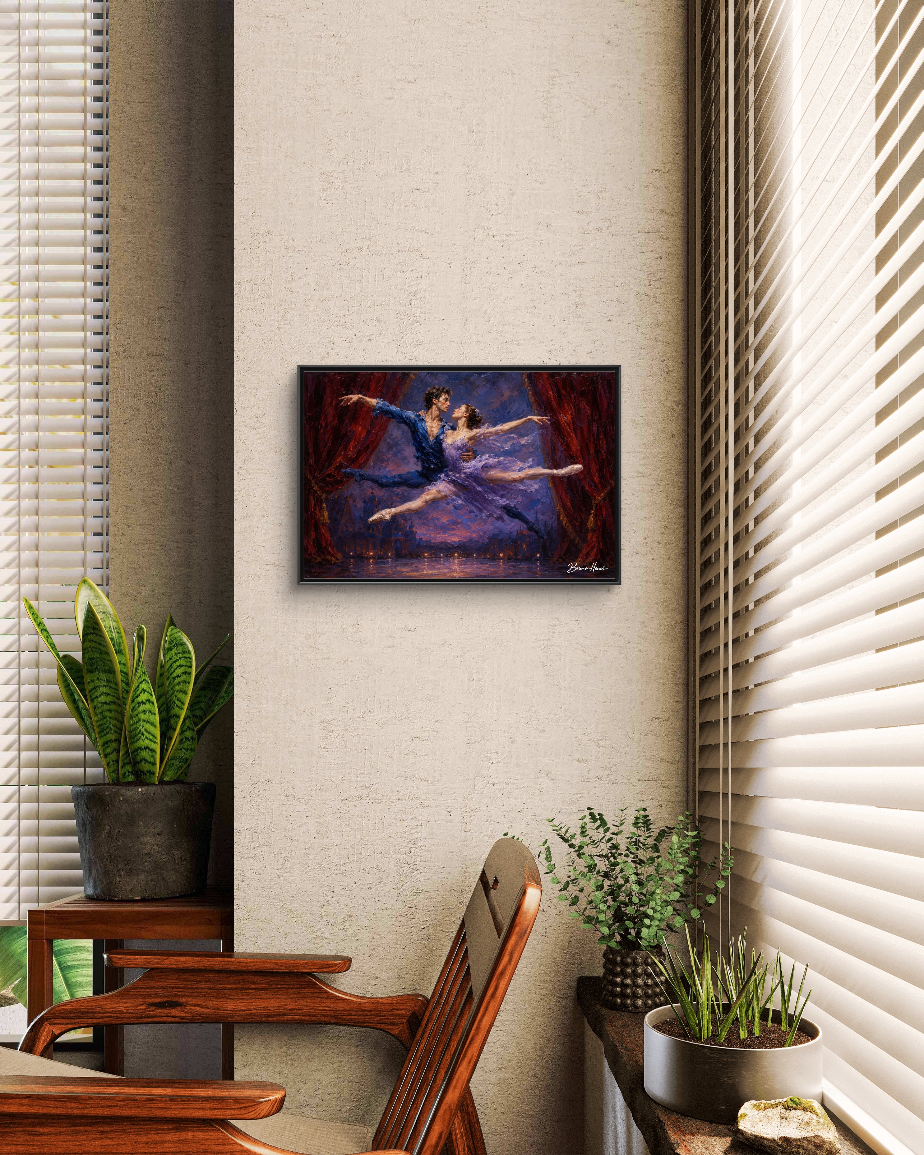 Framed Ballet Canvas Print — Romantic Dancing Couple Wall Art