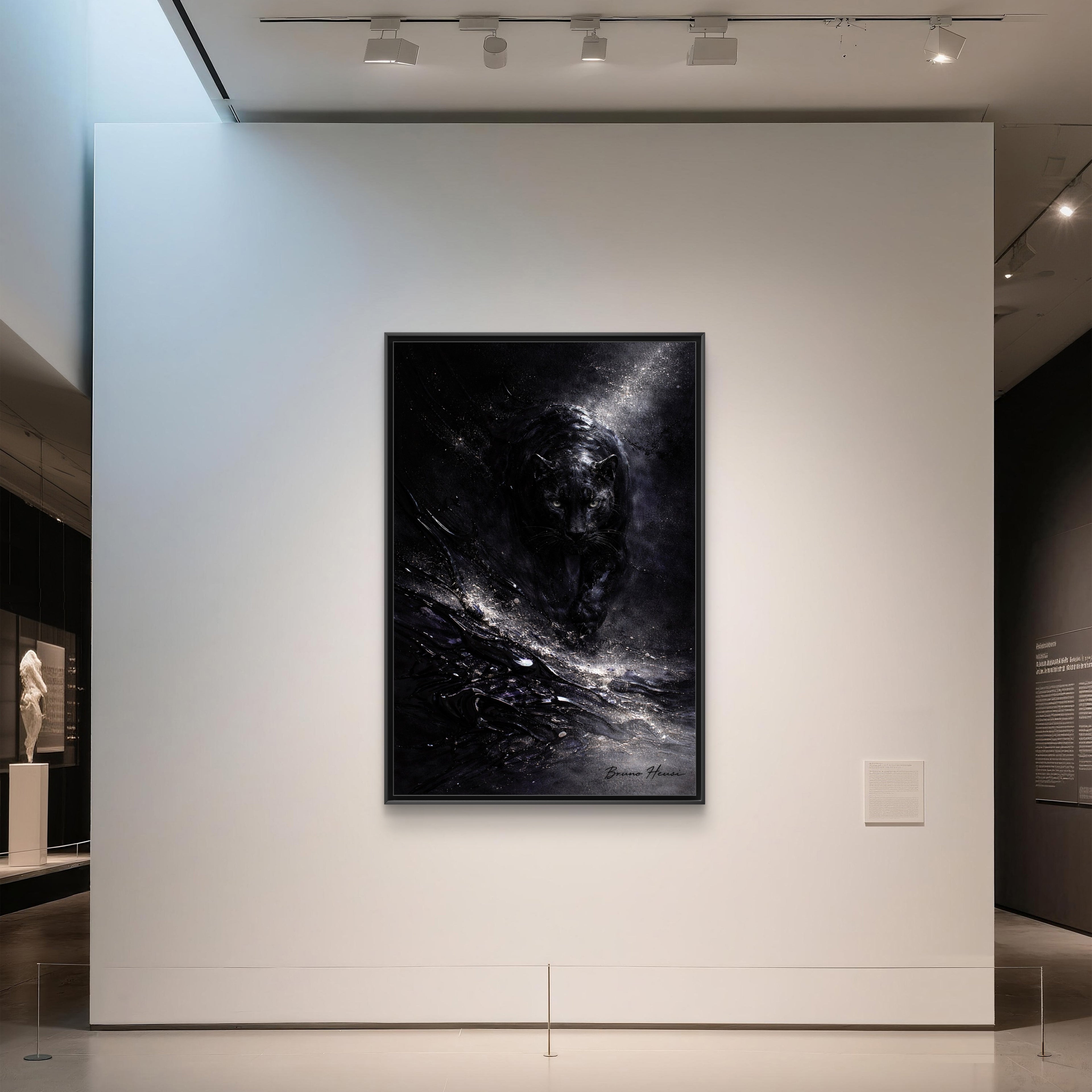 Cosmic Black Panther Matte Framed Canvas – Dark Abstract Wildlife Wall Art