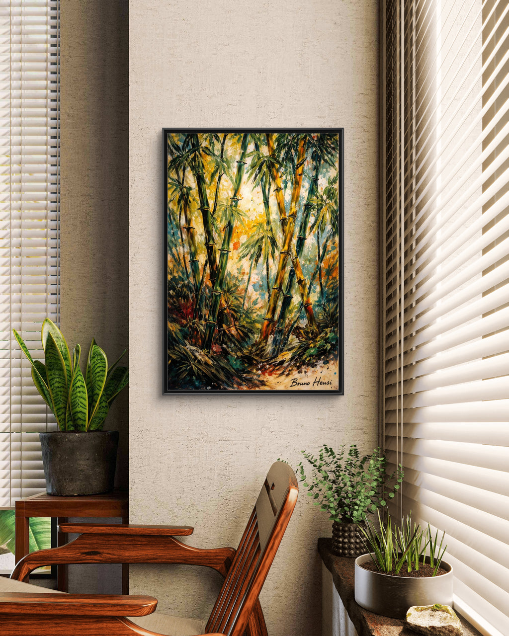 Framed Bamboo Forest Canvas Print – Matte Multi‑Color Wall Art