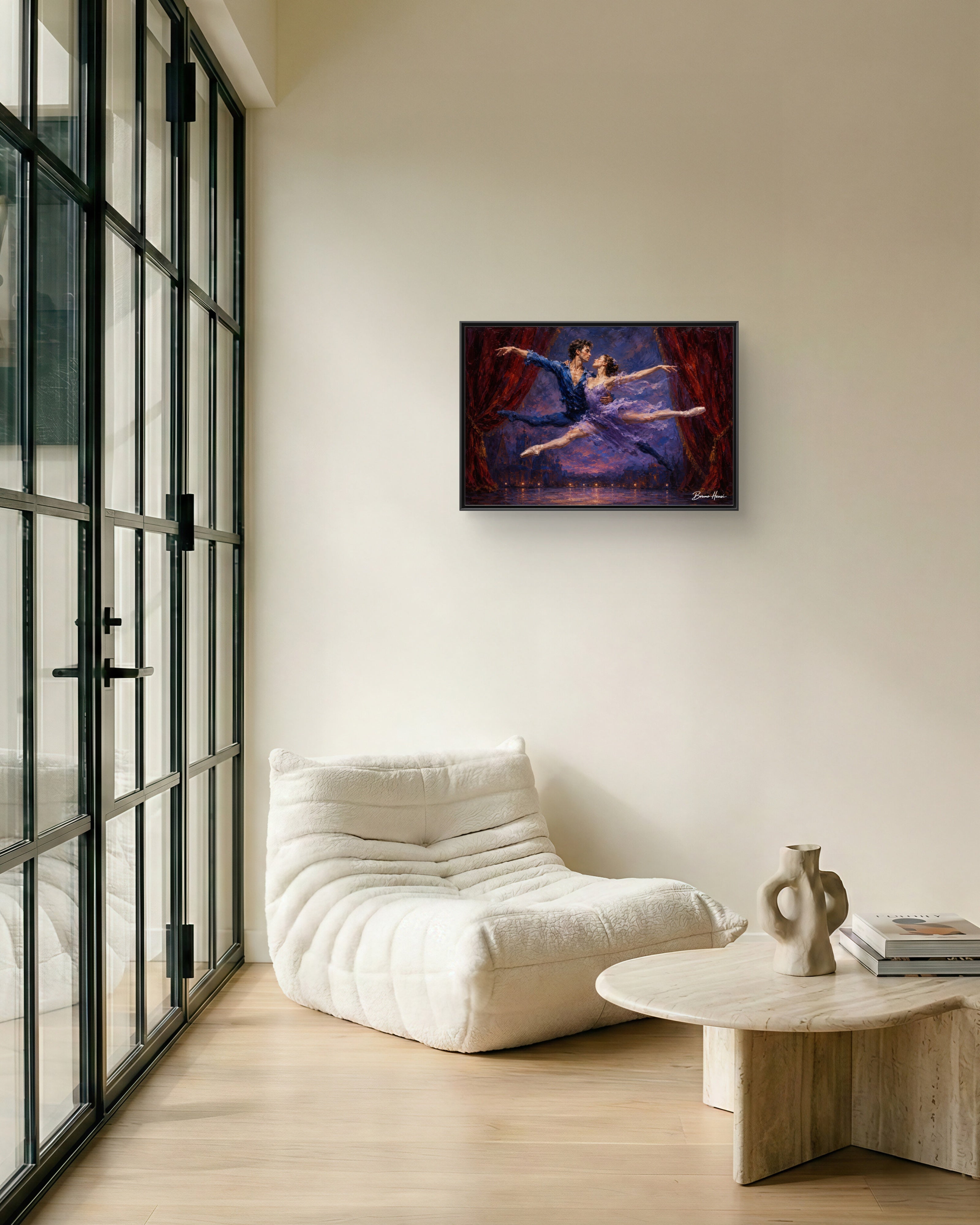 Framed Ballet Canvas Print — Romantic Dancing Couple Wall Art