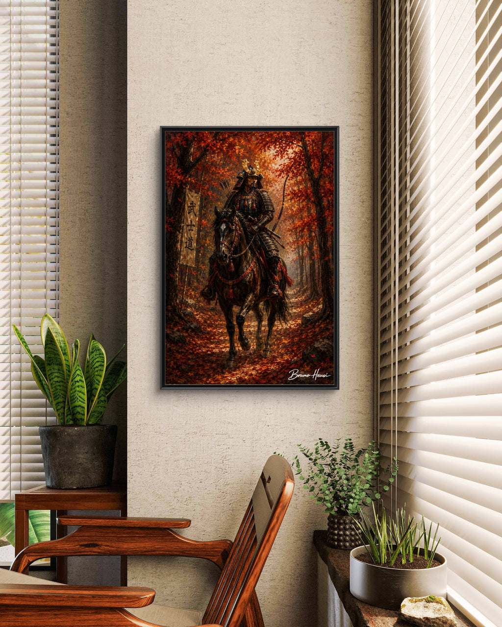 Samurai Warrior Canvas Print — Framed Matte Autumn Wall Art