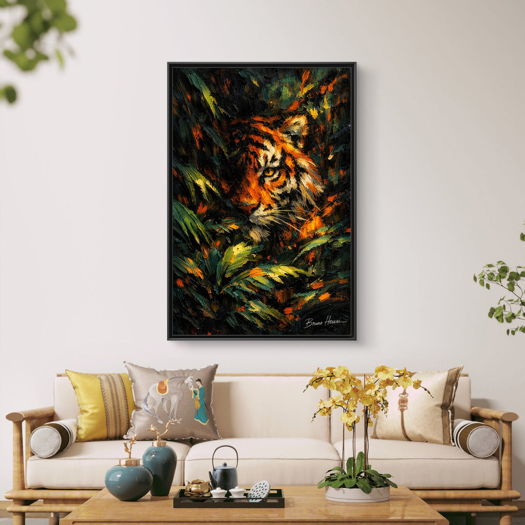 Framed Matte Canvas - Vibrant Tiger Jungle Print