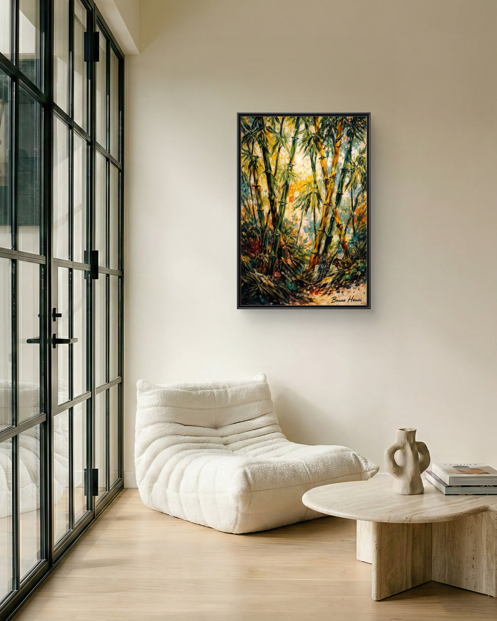 Framed Bamboo Forest Canvas Print – Matte Multi‑Color Wall Art