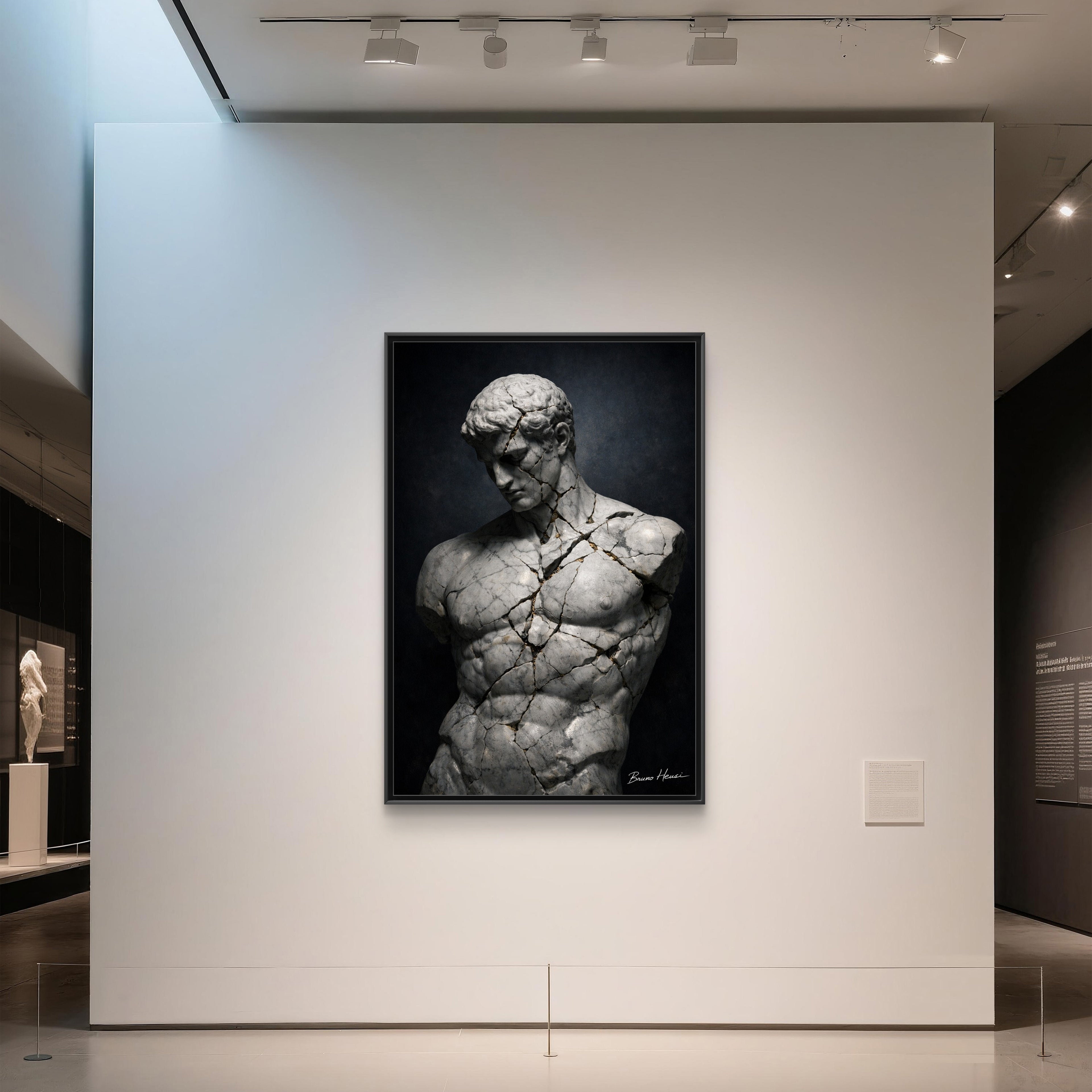 Cracked Marble Bust Framed Canvas Wall Art — Classical Sculpture Print