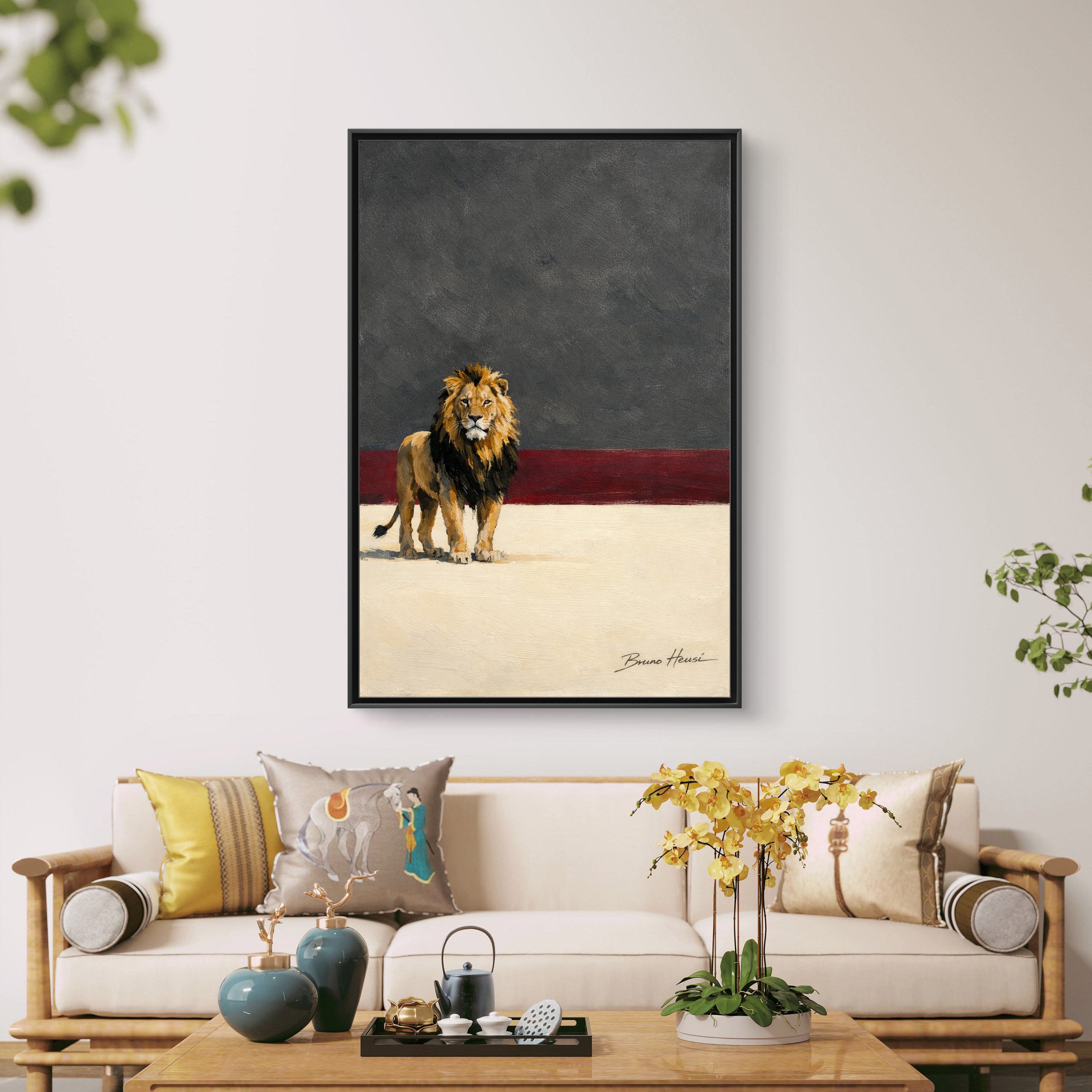 Framed Lion Matte Canvas Wall Art — Majestic Safari Animal Print