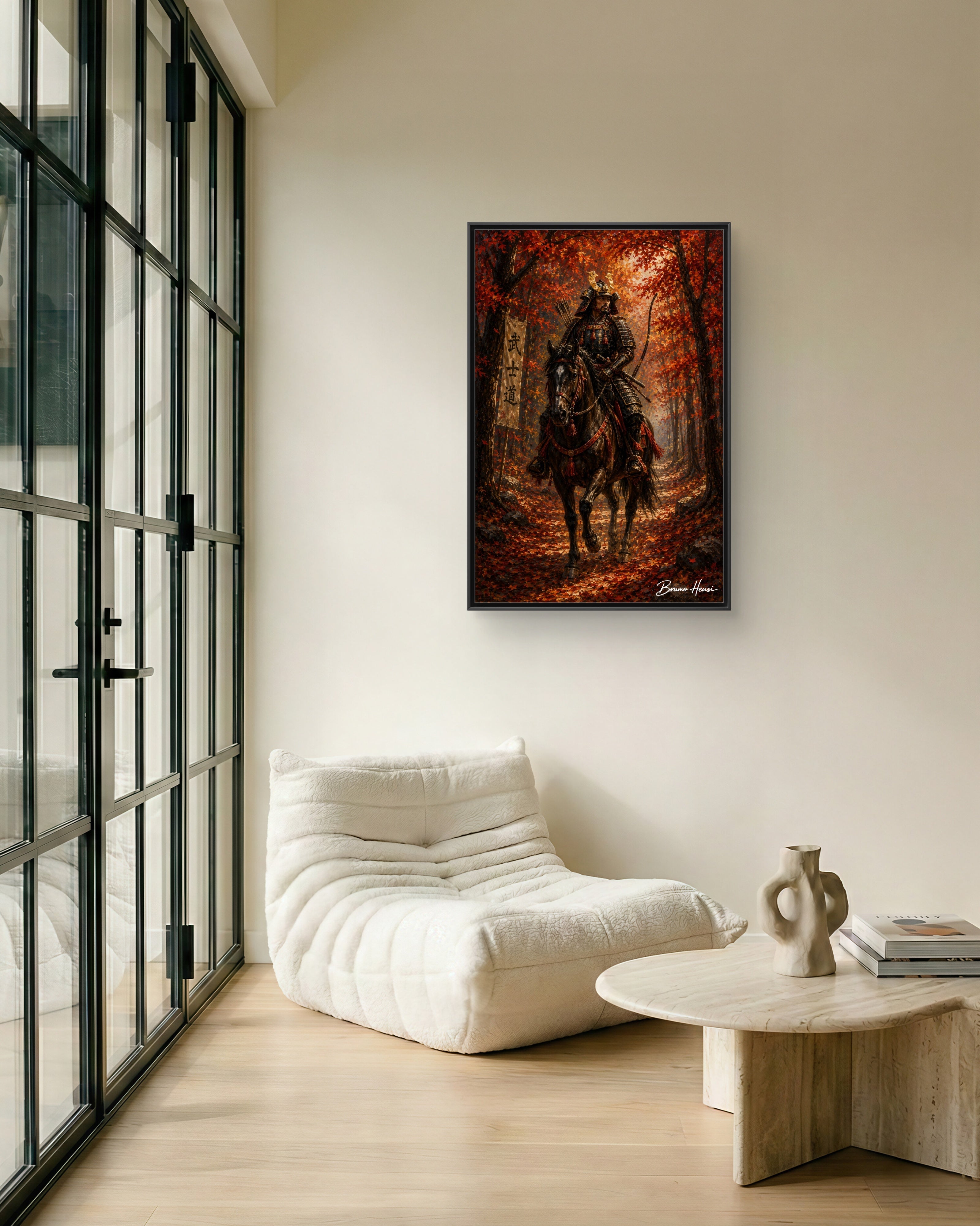 Samurai Warrior Canvas Print — Framed Matte Autumn Wall Art