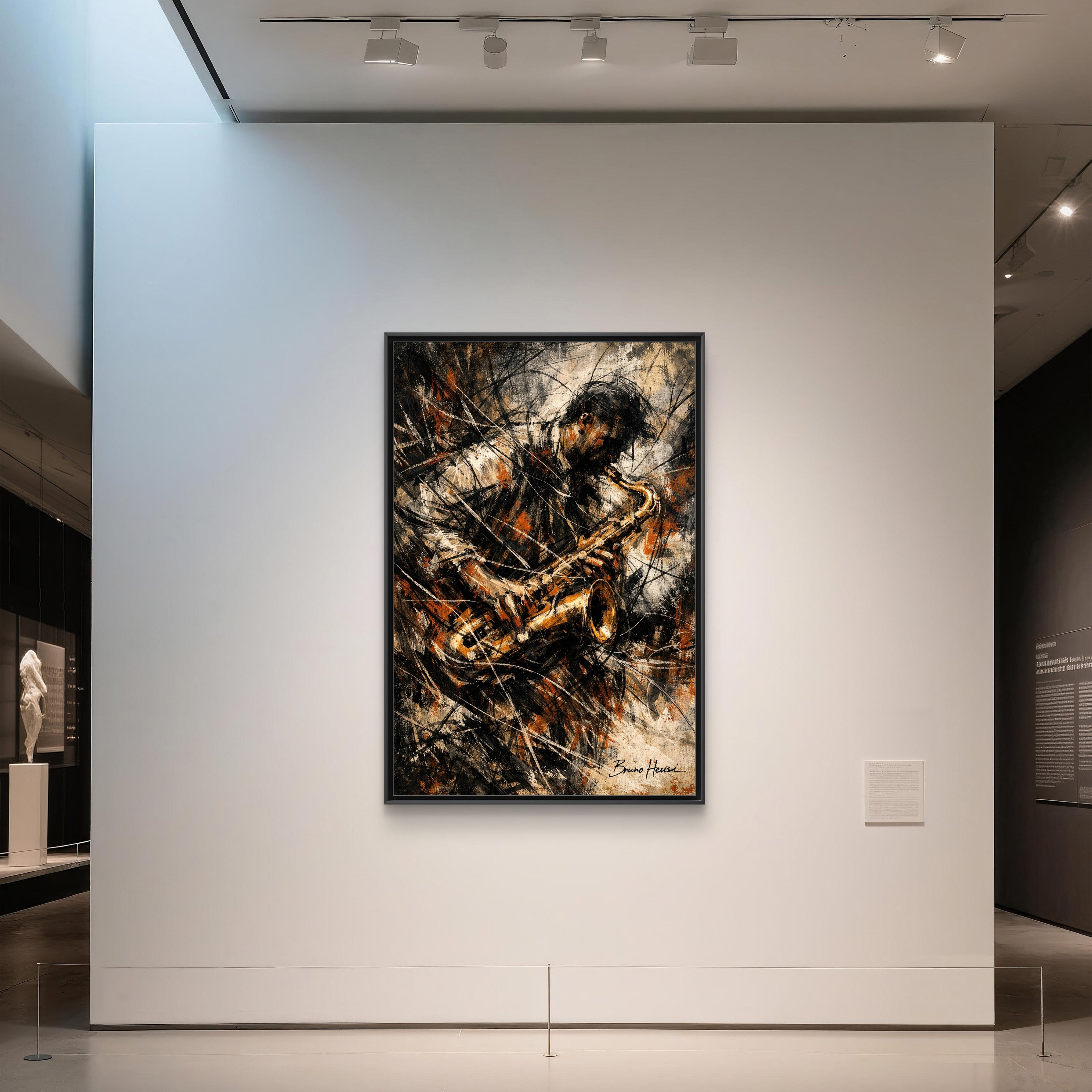 Saxophone Jazz Musician Framed Canvas Wall Art — Abstract Music Print