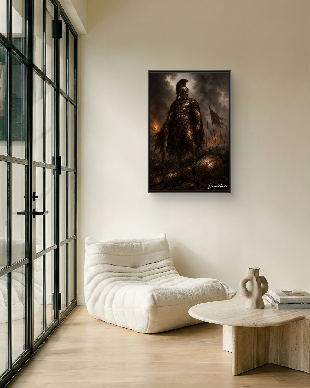 Framed Spartan Warrior Matte Canvas Print – Dramatic Ancient Battle Wall Art