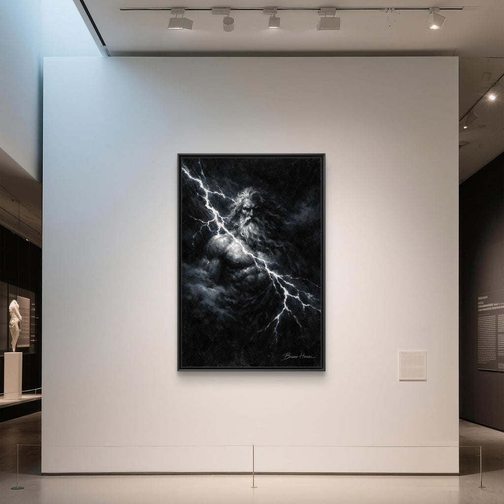 Zeus Lightning God Framed Canvas Wall Art — Stormy Mythology Print