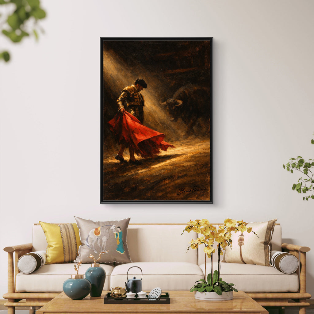 Matador Canvas Wall Art – Classic Spanish Bullfighting Scene Framed Print